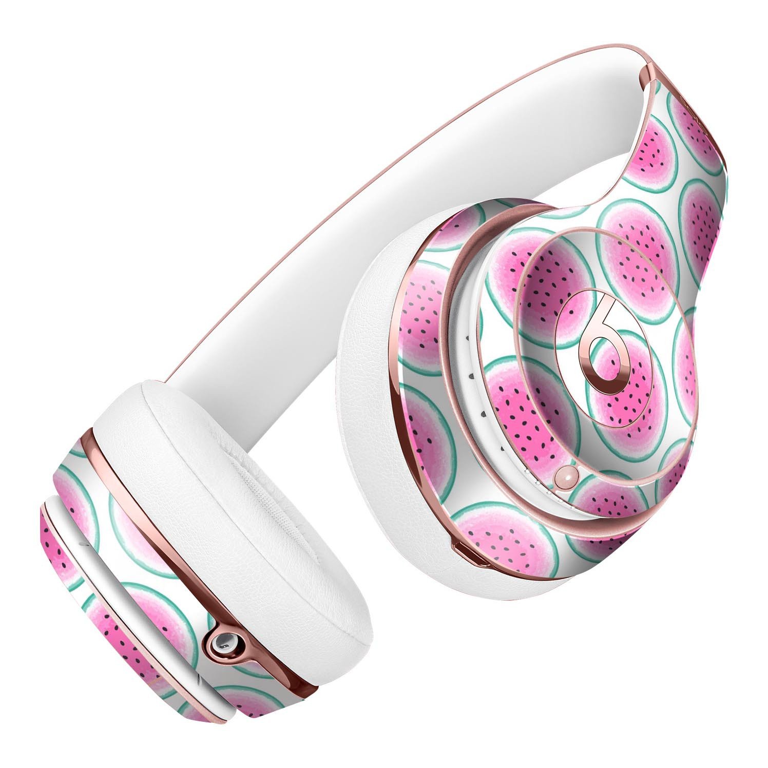 Watermelon polka dot pattern skin kit for Beats by Dre Solo 3 Wireless Headphones, showcasing vibrant colors and stylish design.