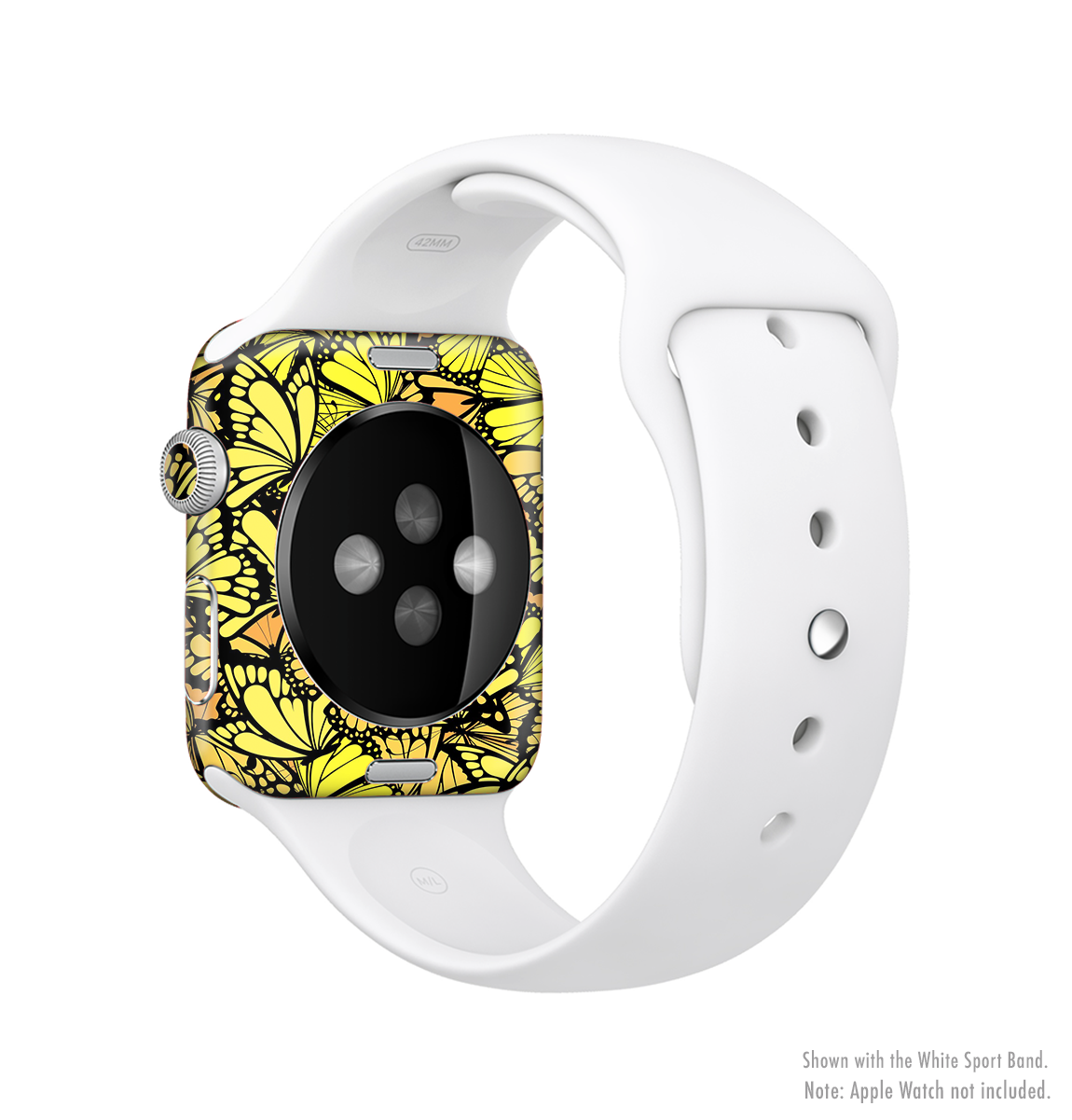 The Yellow Butterfly Bundle Full-Body Skin Kit for Apple Watch featuring a vibrant butterfly design on premium vinyl.