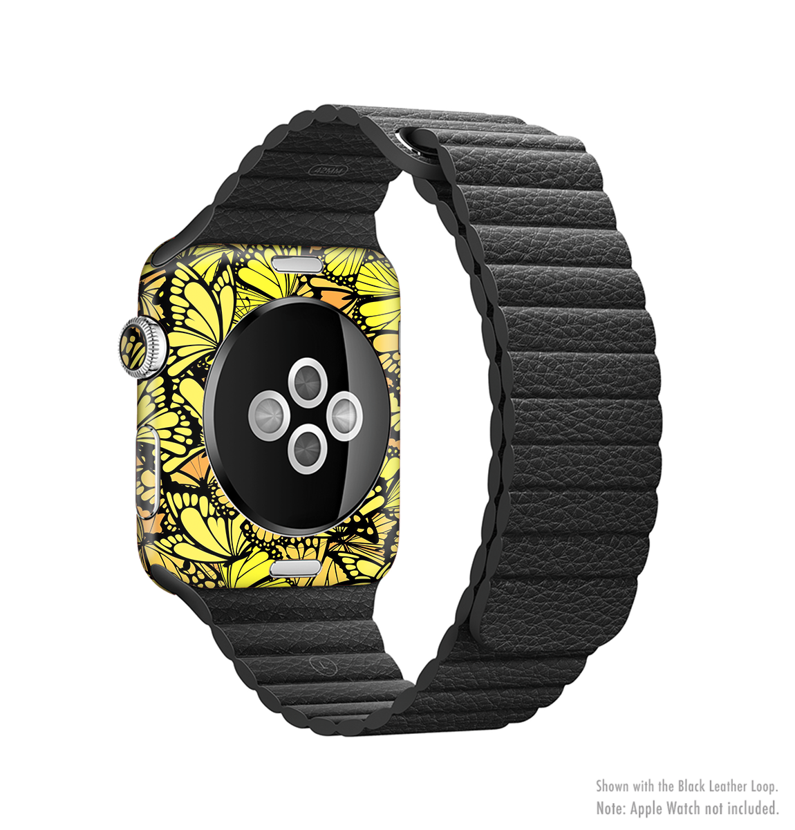 The Yellow Butterfly Bundle Full-Body Skin Kit for Apple Watch featuring a vibrant butterfly design on premium vinyl.