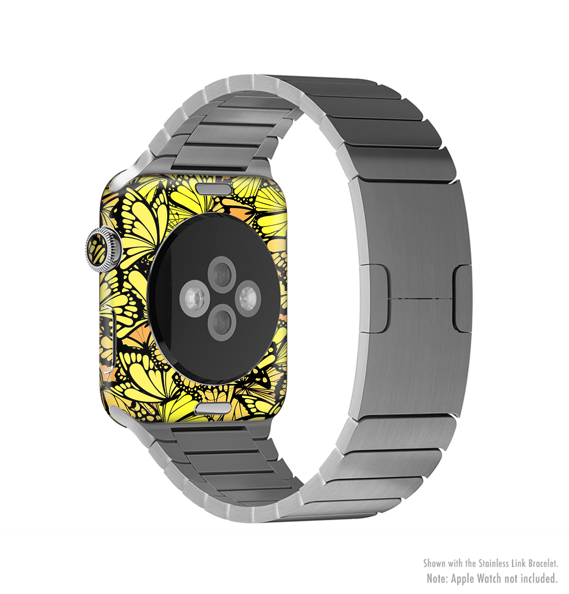 The Yellow Butterfly Bundle Full-Body Skin Kit for Apple Watch featuring a vibrant butterfly design on premium vinyl.