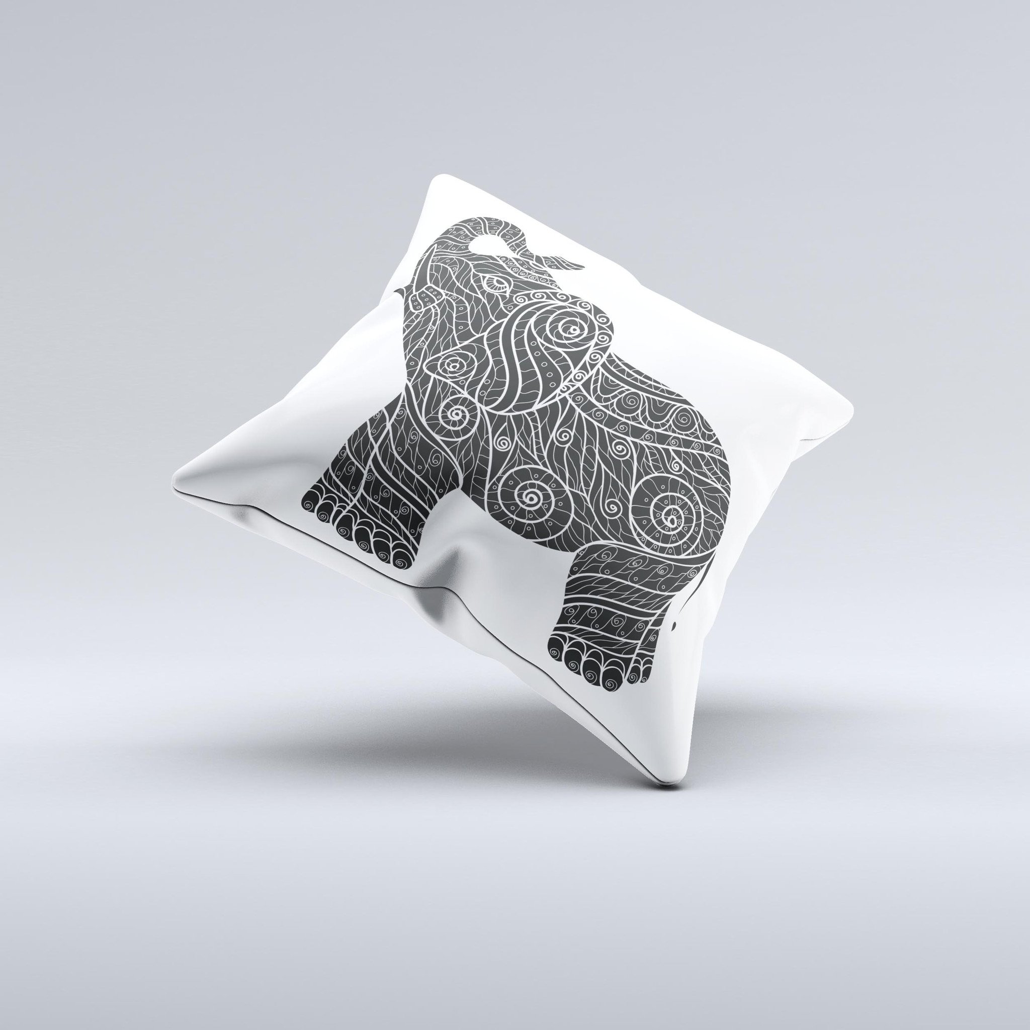 A beautifully handcrafted Zendoodle Elephant ink-Fuzed Decorative Throw Pillow featuring vibrant colors and intricate designs, perfect for home decor.