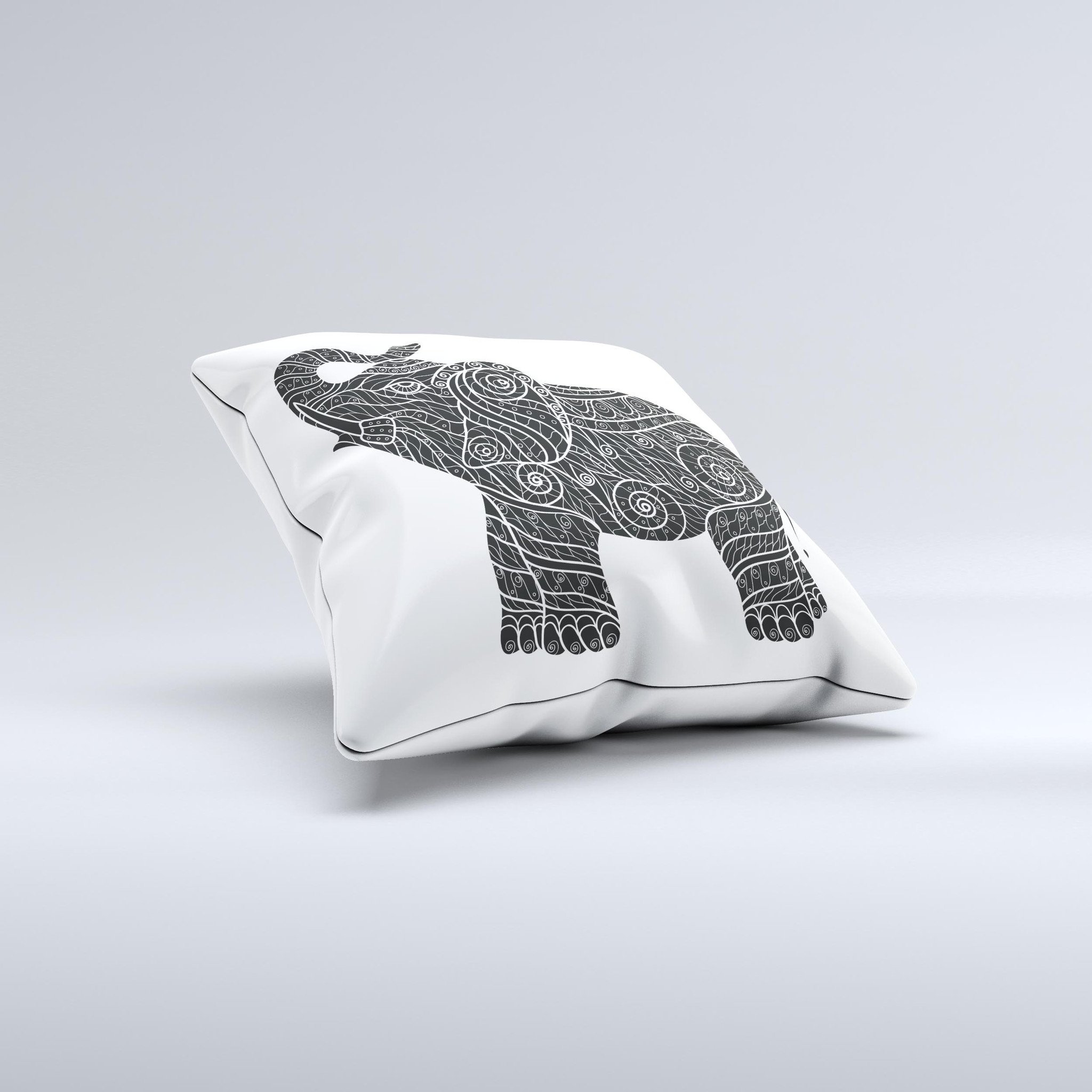 A beautifully handcrafted Zendoodle Elephant ink-Fuzed Decorative Throw Pillow featuring vibrant colors and intricate designs, perfect for home decor.