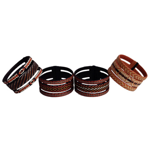 Three Piece Cana Flecha Bracelet handcrafted by Zenu Tribe artisans, showcasing intricate geometric patterns and sustainable materials.