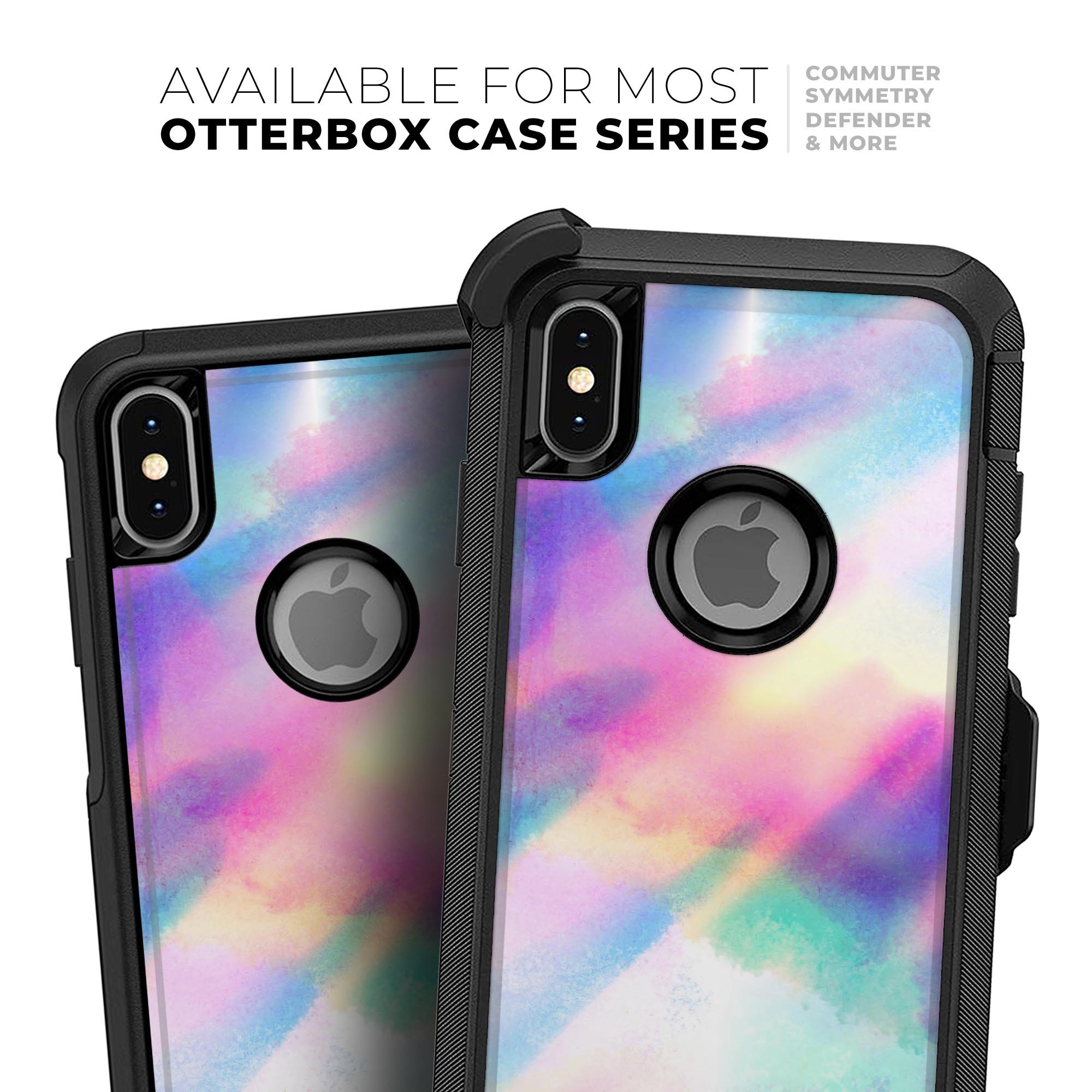 Tie Dyed Bright Texture Skin Kit for iPhone OtterBox cases, showcasing vibrant colors and a stylish design.