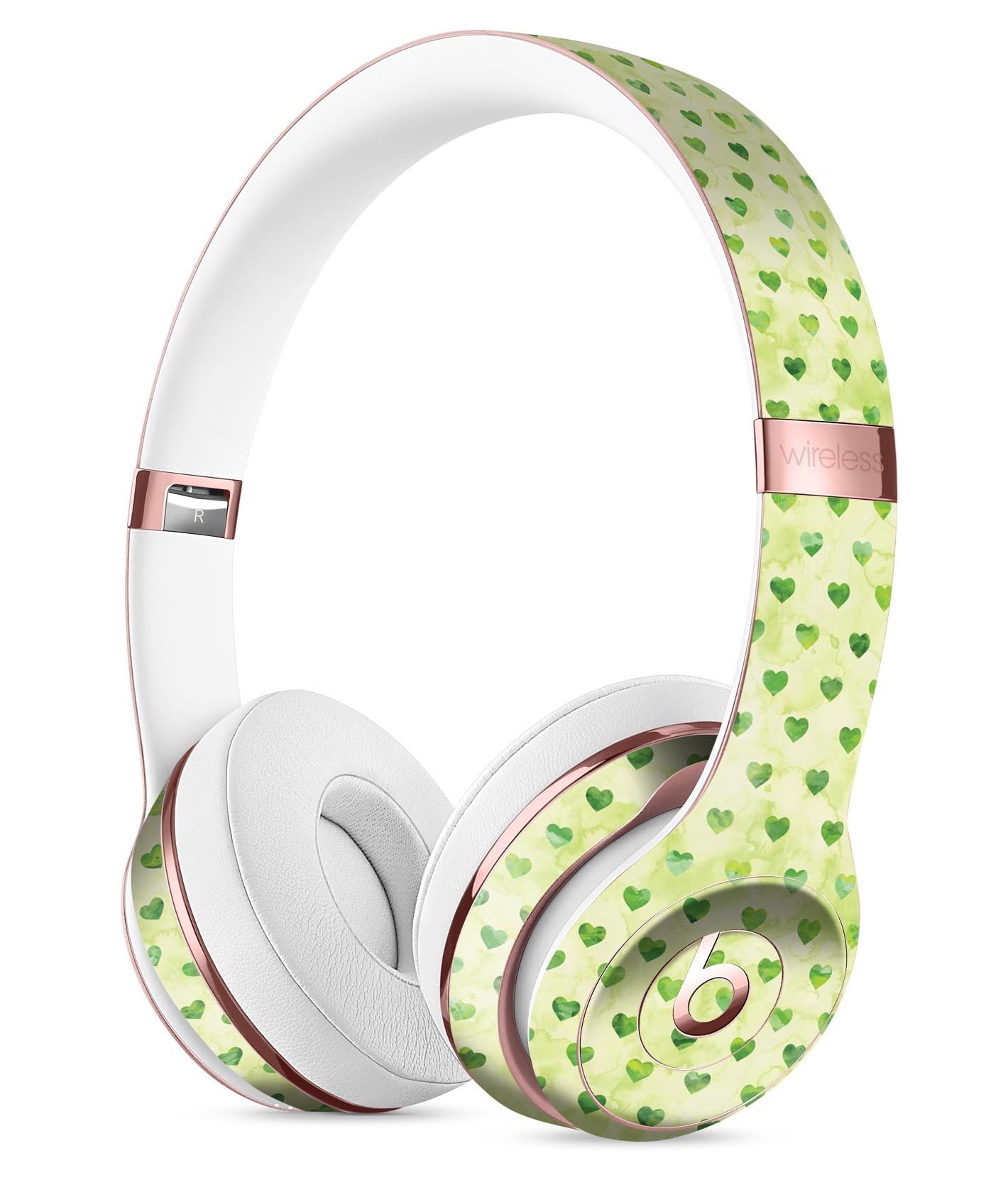 Tiny Mint Watercolor Hearts Skin Kit for Beats by Dre Solo 3 Wireless Headphones, showcasing a vibrant mint design with heart patterns.