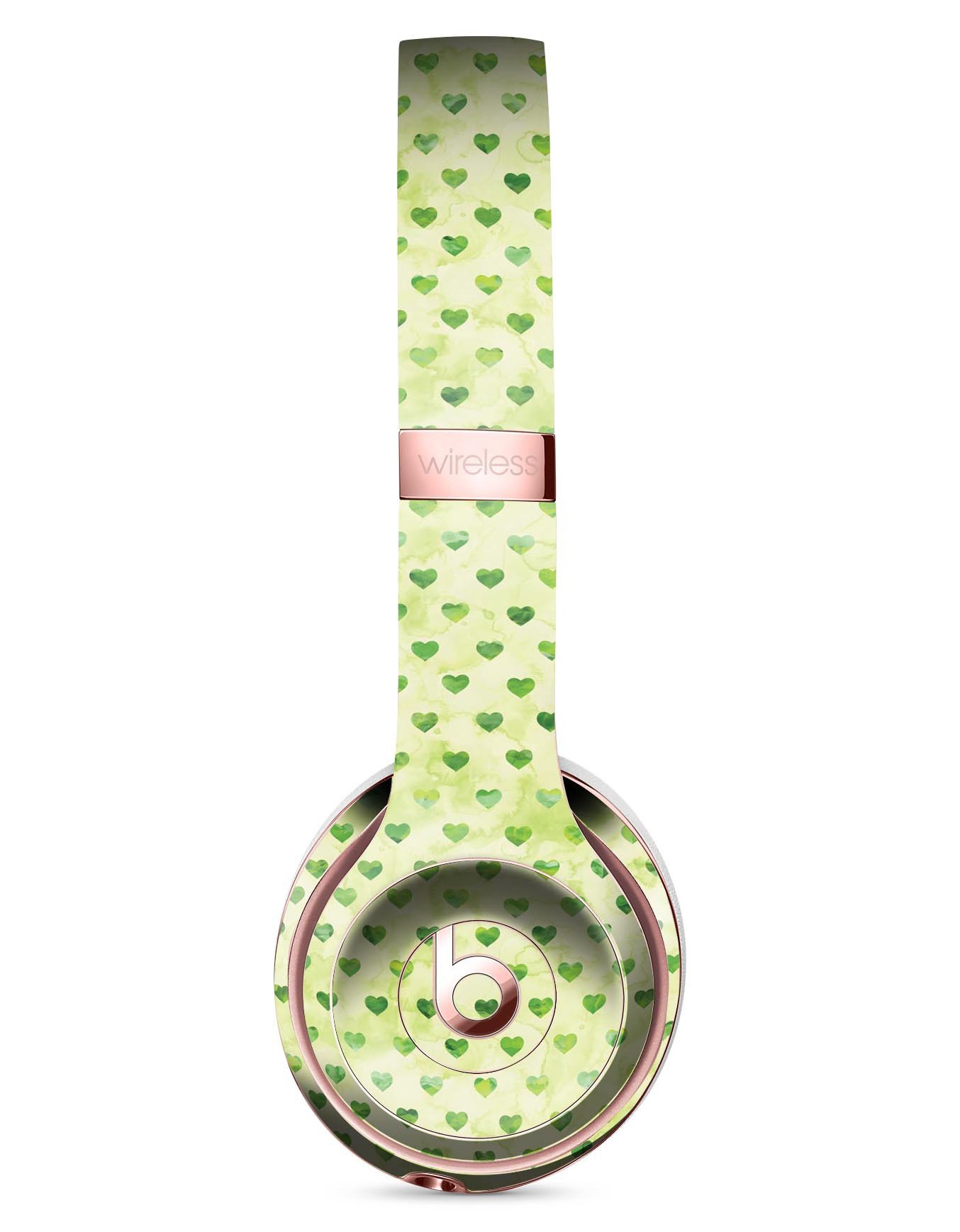 Tiny Mint Watercolor Hearts Skin Kit for Beats by Dre Solo 3 Wireless Headphones, showcasing a vibrant mint design with heart patterns.