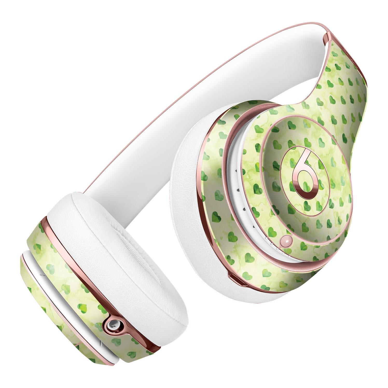 Tiny Mint Watercolor Hearts Skin Kit for Beats by Dre Solo 3 Wireless Headphones, showcasing a vibrant mint design with heart patterns.