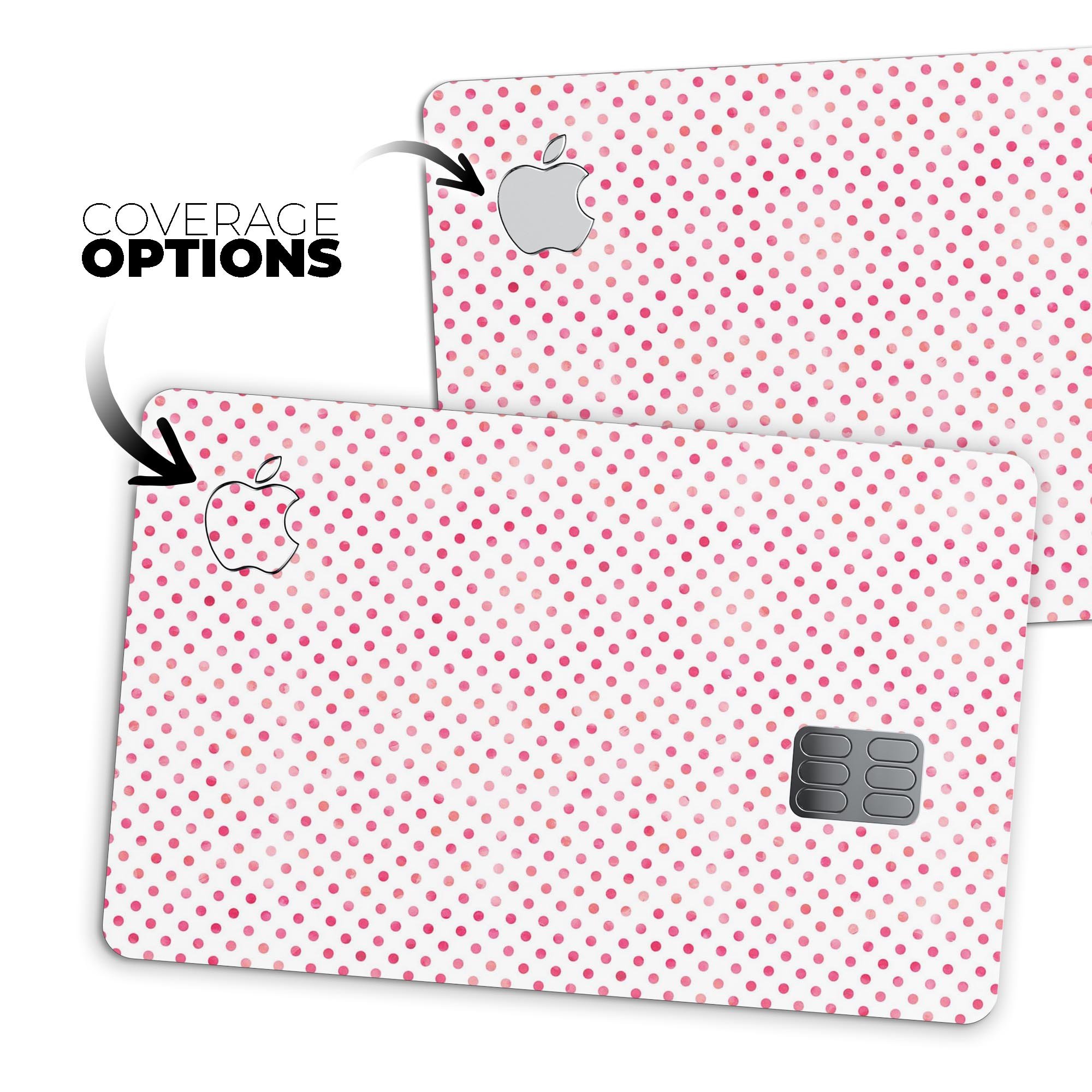 Tiny Pink Watercolor Polka Dots decal skin for Apple Card, showcasing a vibrant and stylish design.