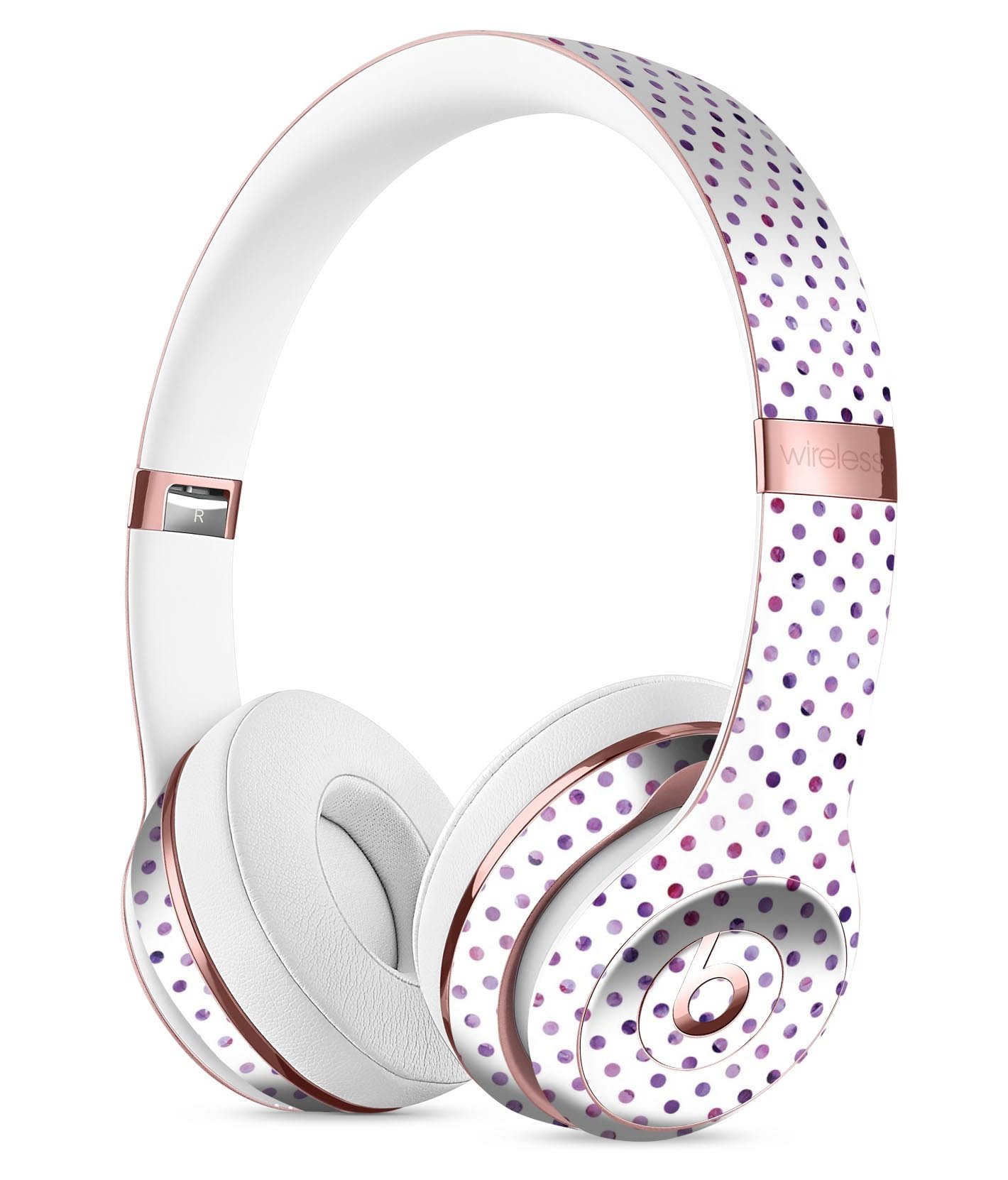 Tiny Purple Watercolor Polka Dots Skin Kit for Beats by Dre Solo 3 Wireless Headphones, showcasing vibrant colors and unique design.