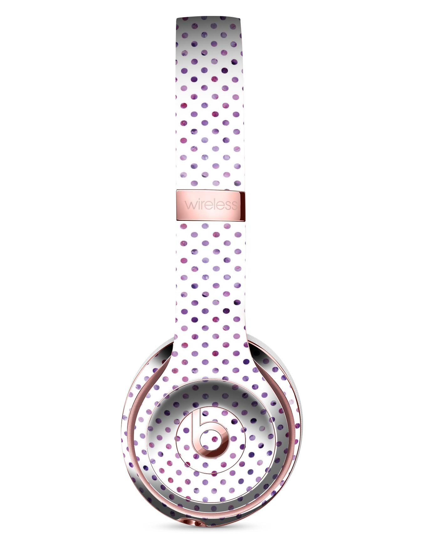 Tiny Purple Watercolor Polka Dots Skin Kit for Beats by Dre Solo 3 Wireless Headphones, showcasing vibrant colors and unique design.