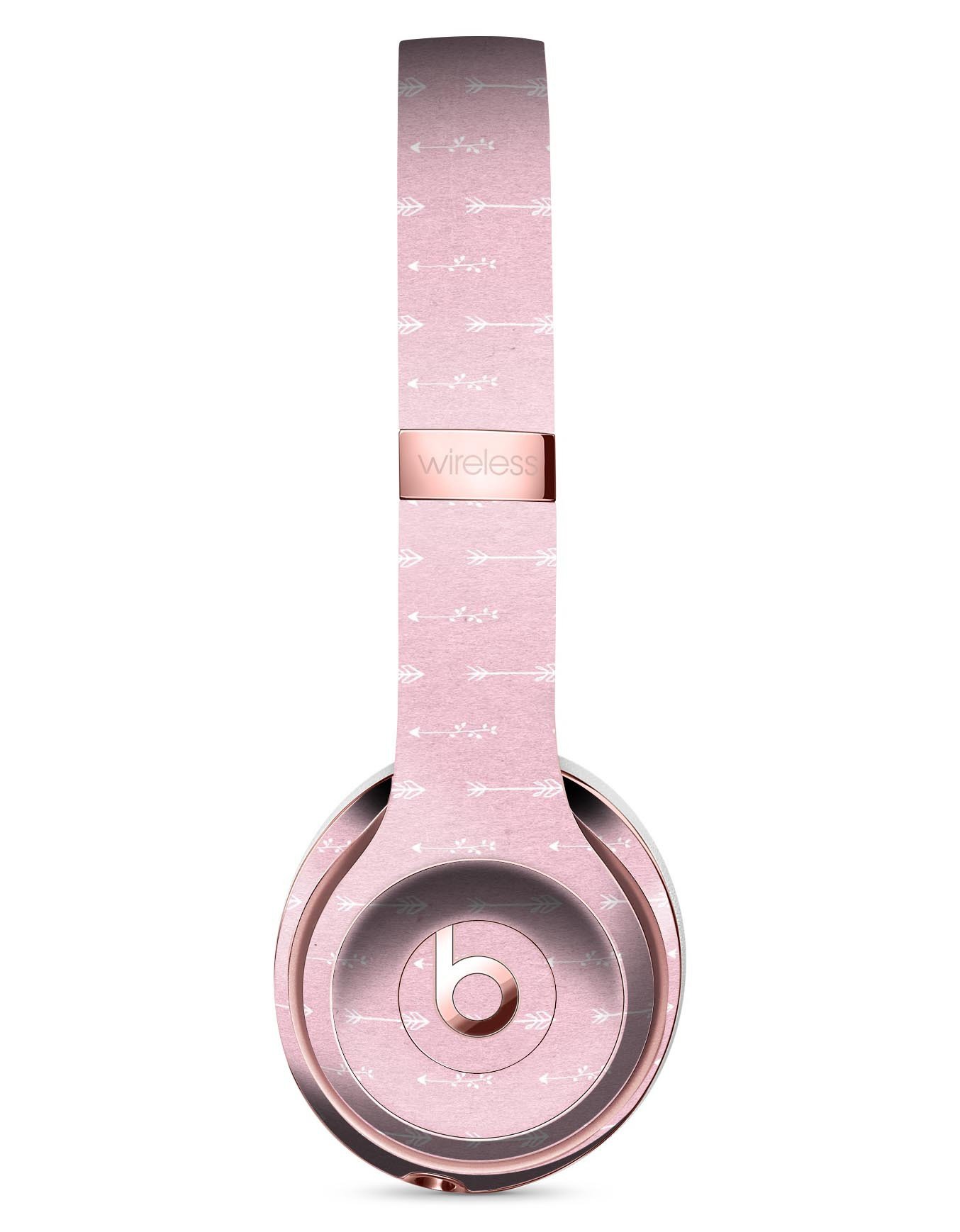 Tiny White Arrows Over Pink Full-Body Skin Kit for Beats by Dre Solo 3 Wireless Headphones, showcasing a stylish design and premium vinyl material.