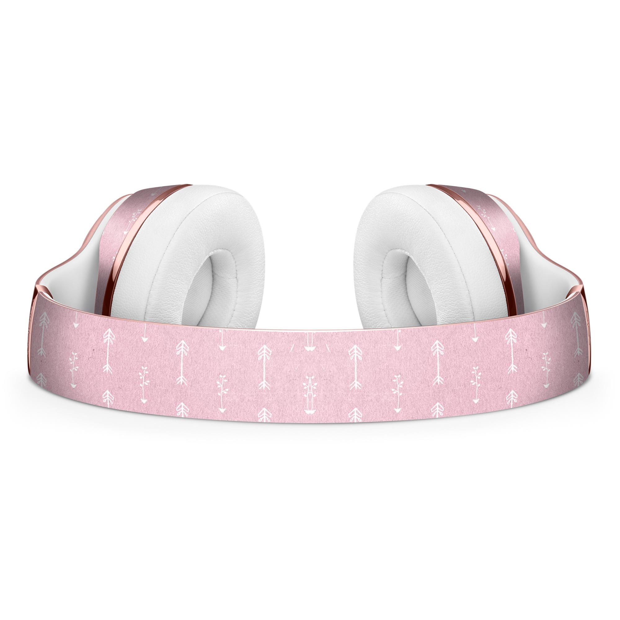 Tiny White Arrows Over Pink Full-Body Skin Kit for Beats by Dre Solo 3 Wireless Headphones, showcasing a stylish design and premium vinyl material.