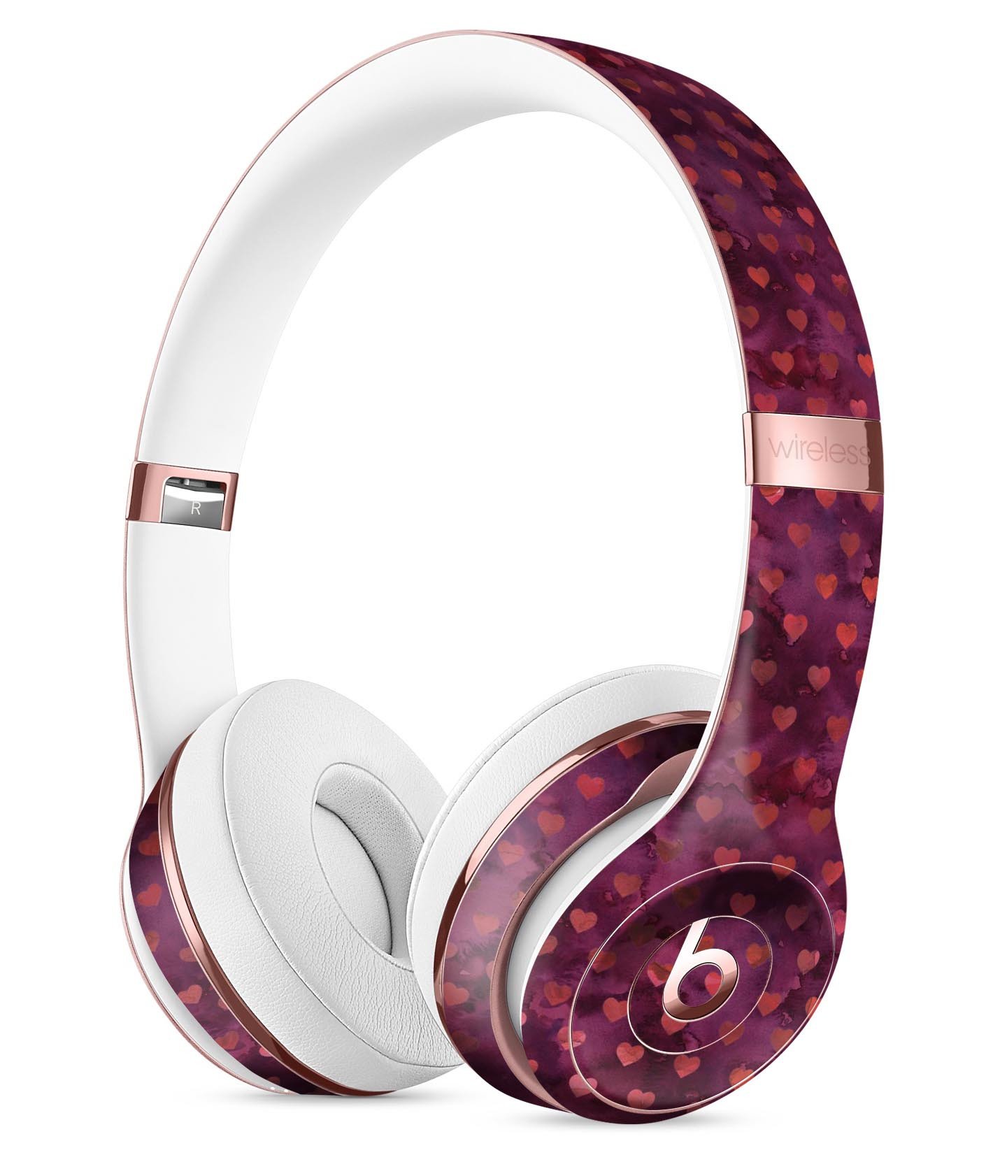 Tiny Wine Watercolor Hearts Full-Body Skin Kit for Beats by Dre, showcasing vibrant heart designs on premium vinyl.