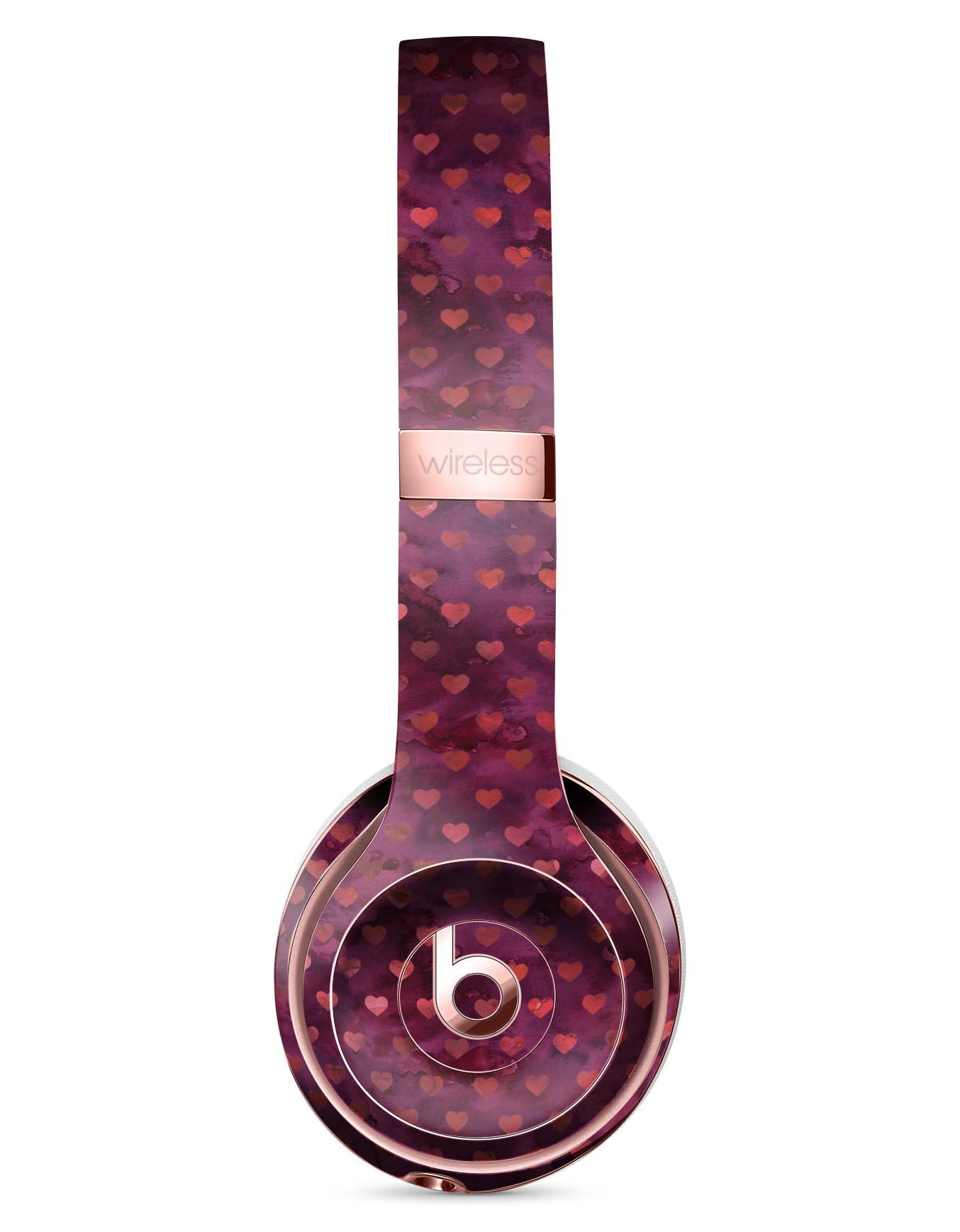 Tiny Wine Watercolor Hearts Full-Body Skin Kit for Beats by Dre, showcasing vibrant heart designs on premium vinyl.