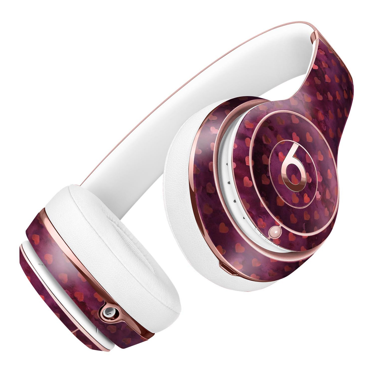 Tiny Wine Watercolor Hearts Full-Body Skin Kit for Beats by Dre, showcasing vibrant heart designs on premium vinyl.