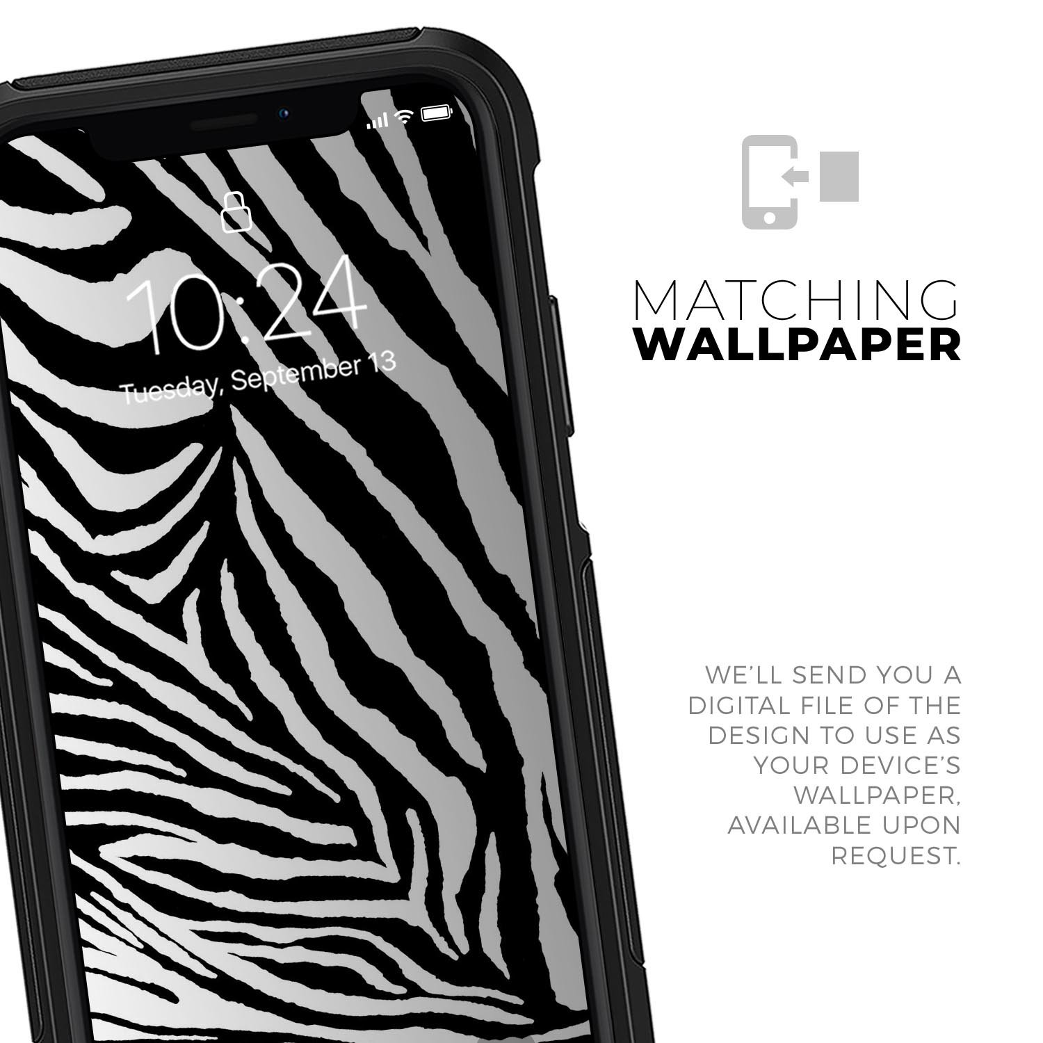 Toned Zebra Print Skin Kit for iPhone OtterBox Cases showcasing a stylish zebra pattern on a protective skin.