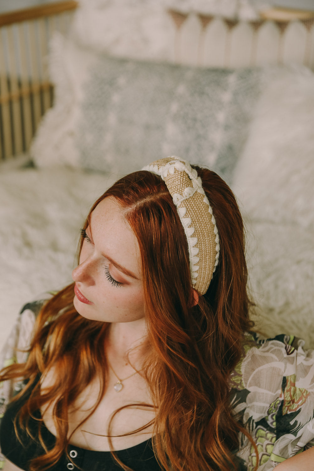 Top Knot Checker Crochet Headband featuring a trendy checker print design, perfect for stylish outfits.