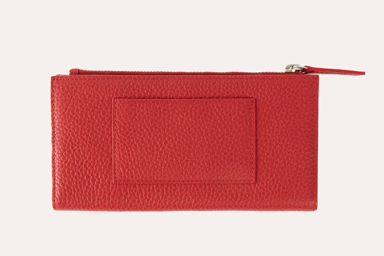 Top Zip Wallet made of genuine pebble leather with multiple card slots and a zip coin pouch.