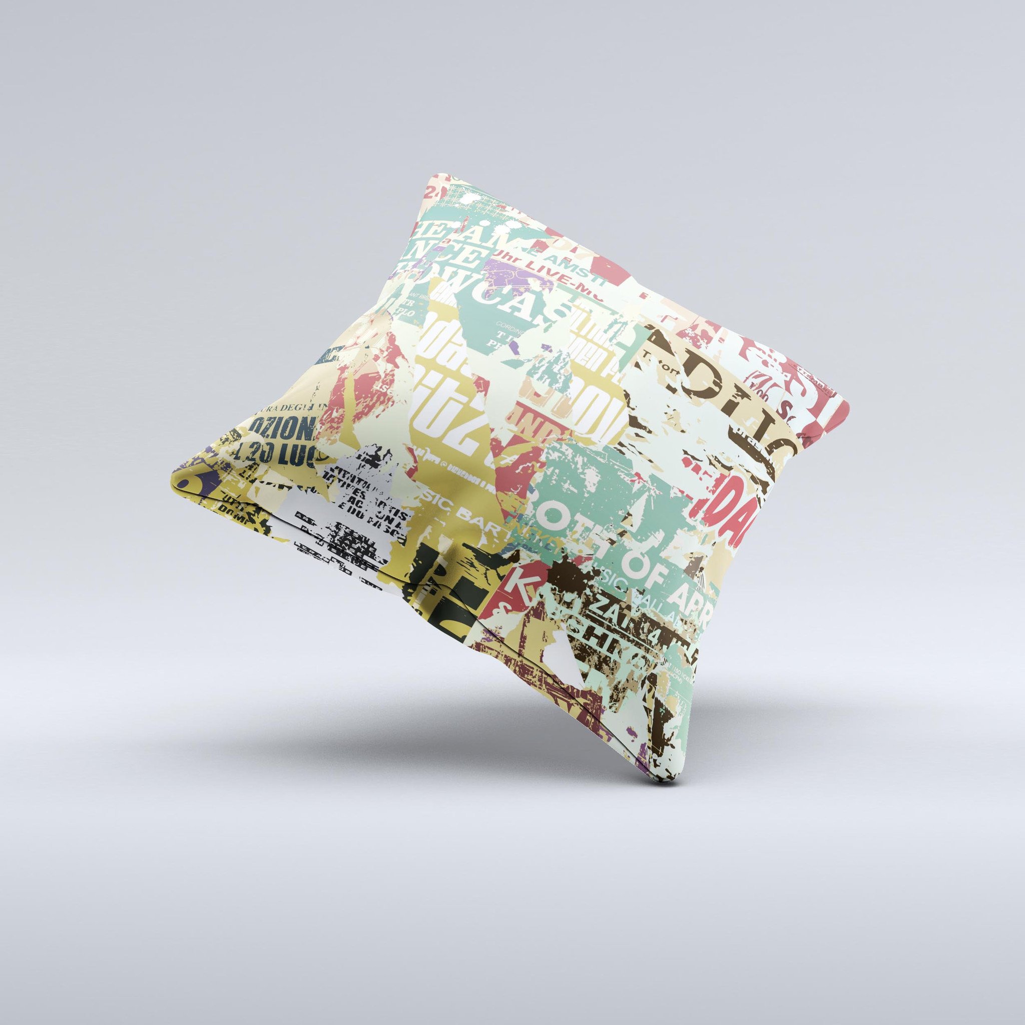 Torn Magazine Collage ink-Fuzed Decorative Throw Pillow showcasing vibrant colors and unique design, handcrafted in Virginia.