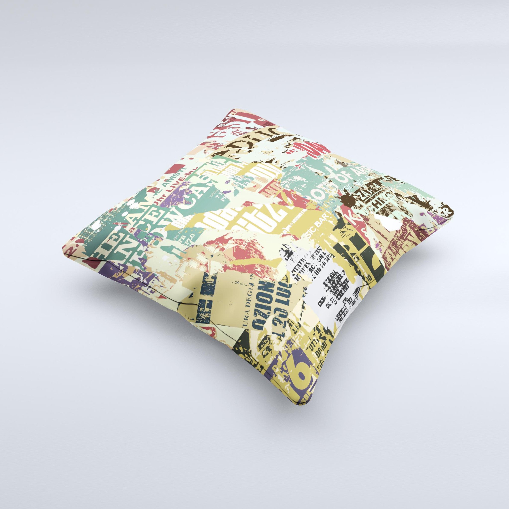 Torn Magazine Collage ink-Fuzed Decorative Throw Pillow showcasing vibrant colors and unique design, handcrafted in Virginia.