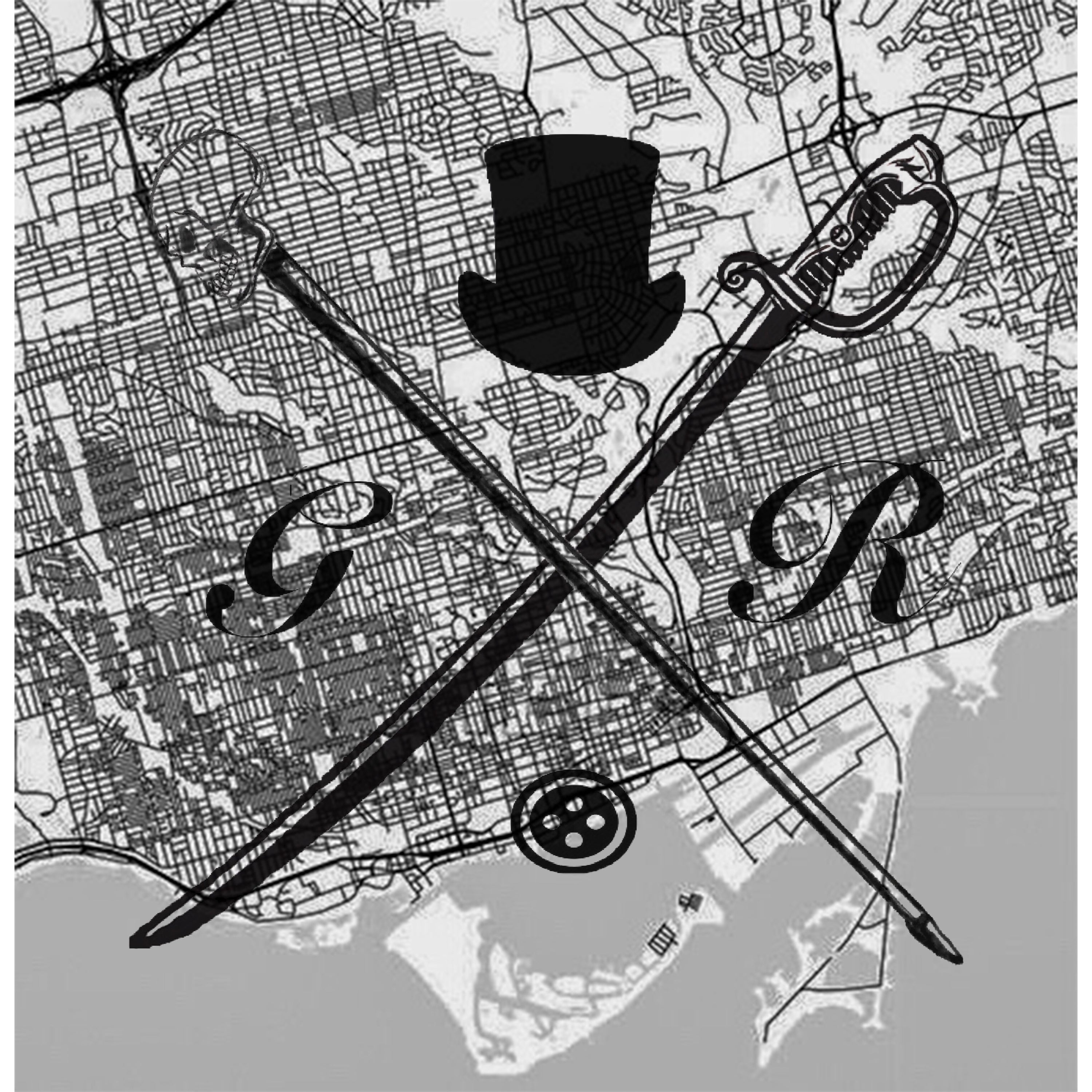 Toronto Street Map pocket square in black and white, featuring the Gentleman Rogue logo, made from 100% silk.