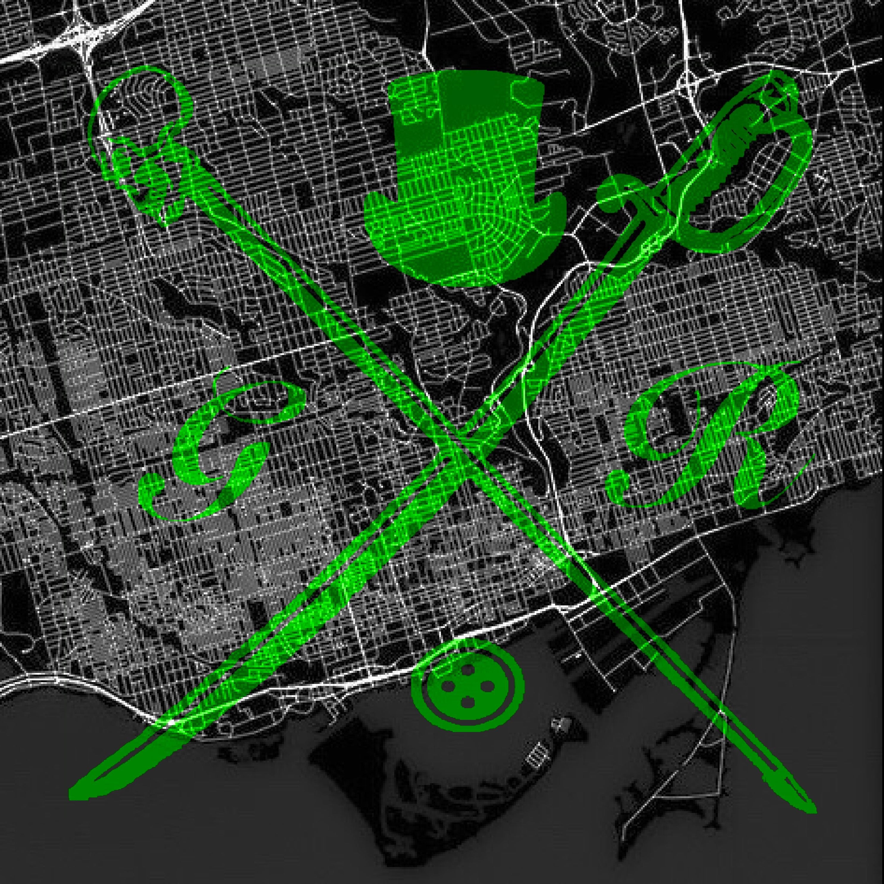 Toronto Street Map Bold Green Ladies Scarf featuring a detailed street map design and the Gentleman Rogue logo.