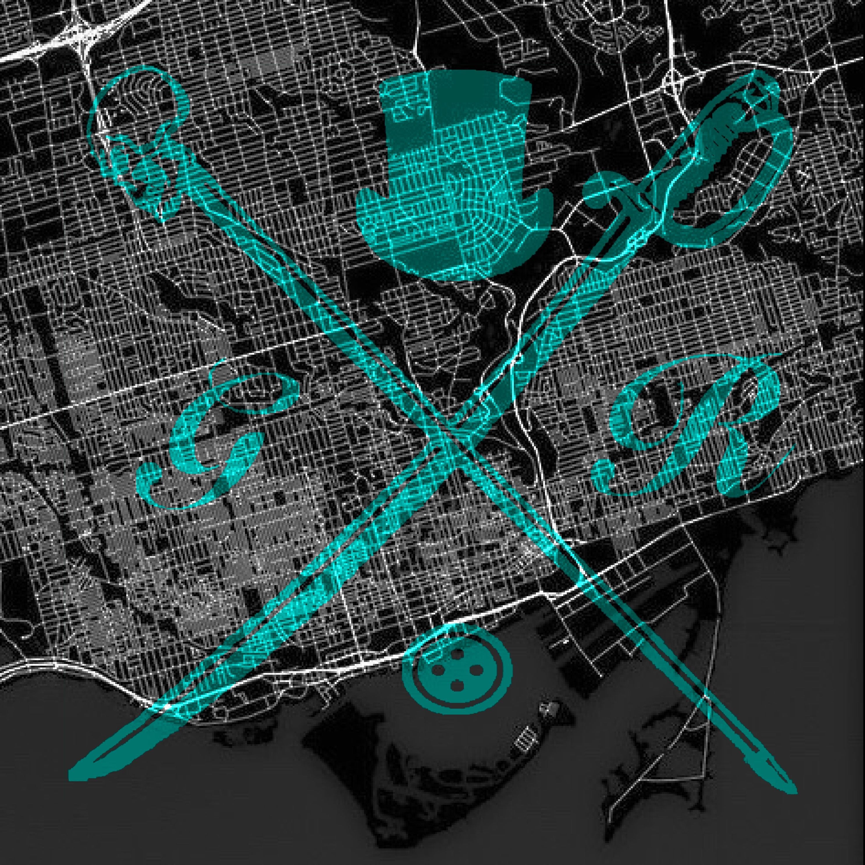 Toronto Street Map Bold Teal Ladies Scarf featuring intricate city design and Gentleman Rogue logo.