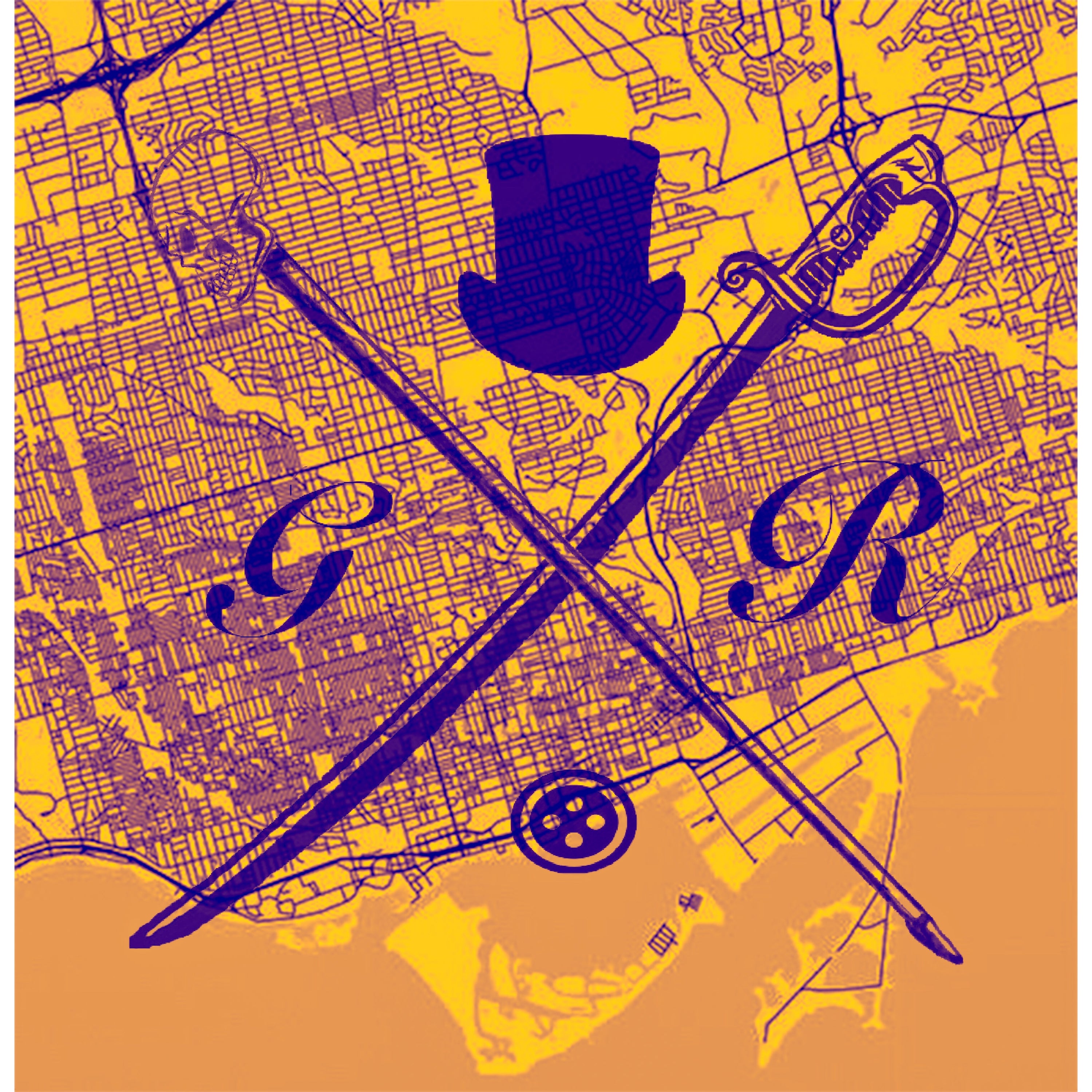 Elegant gold ladies scarf featuring a detailed Toronto street map design with Gentleman Rogue logo.