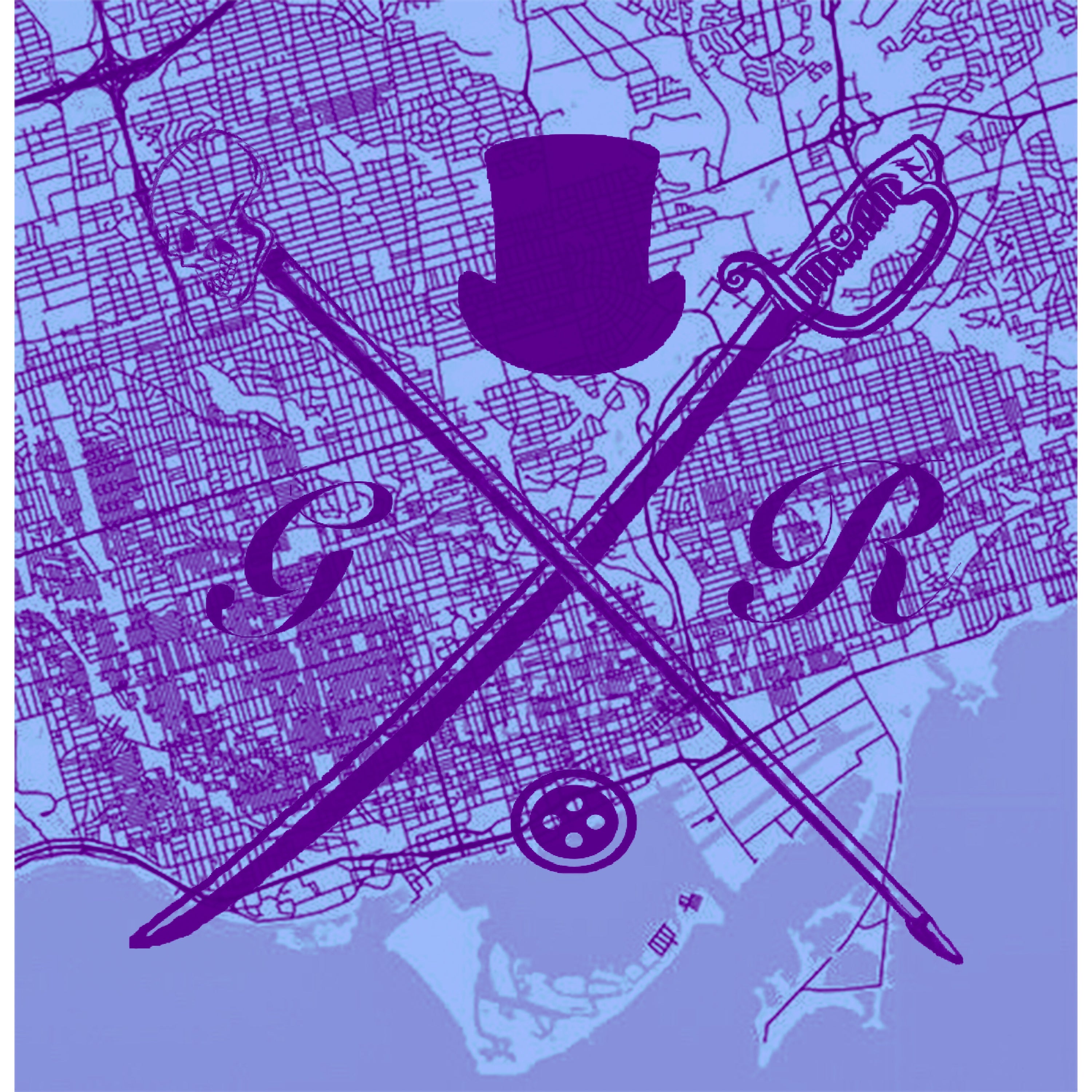 Toronto Street Map pocket square in purple featuring Gentleman Rogue logo, made from 100% silk.