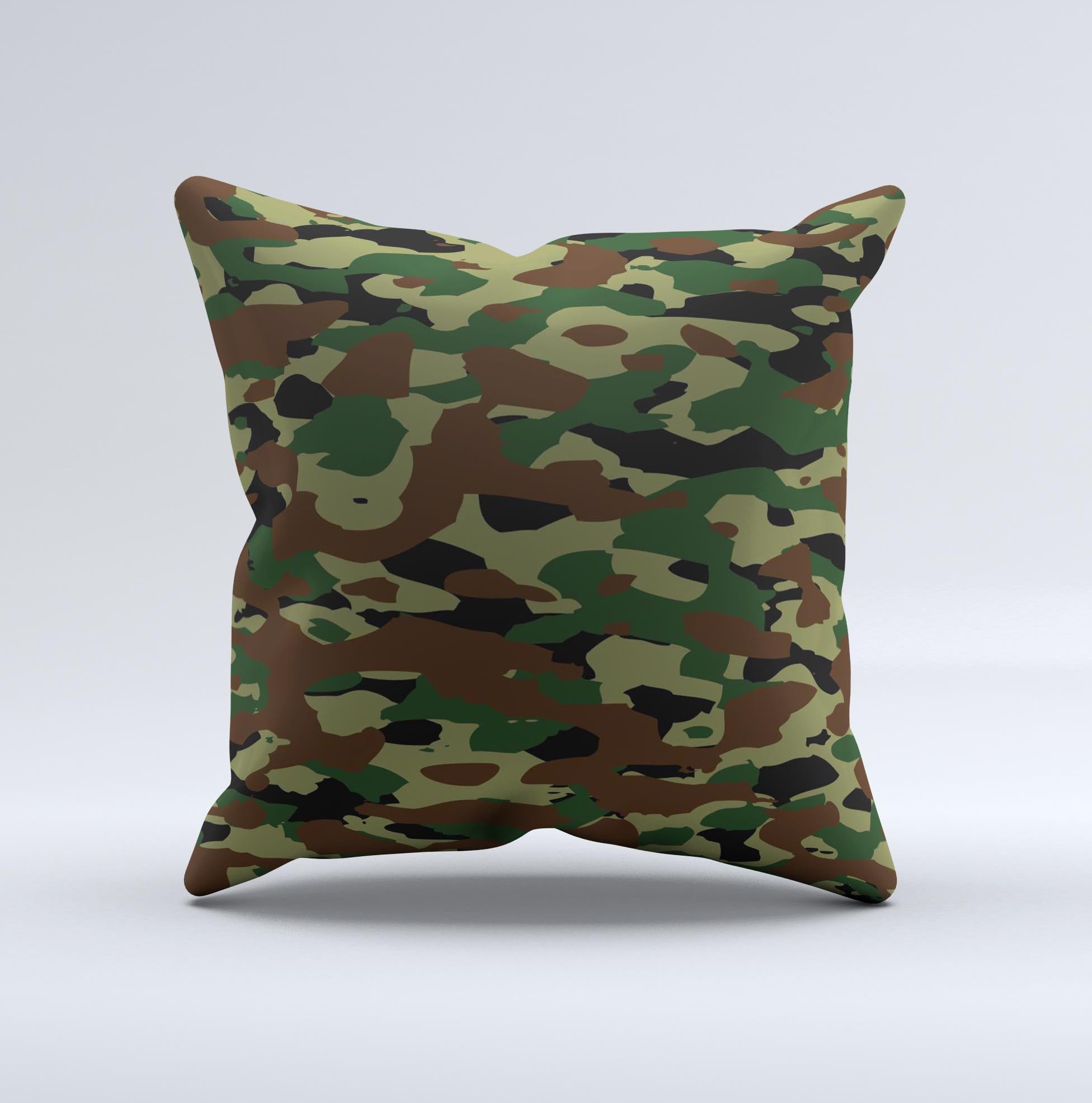 Traditional Camouflage Ink-Fuzed Decorative Throw Pillow showcasing unique hand-produced design and high-quality fabric.