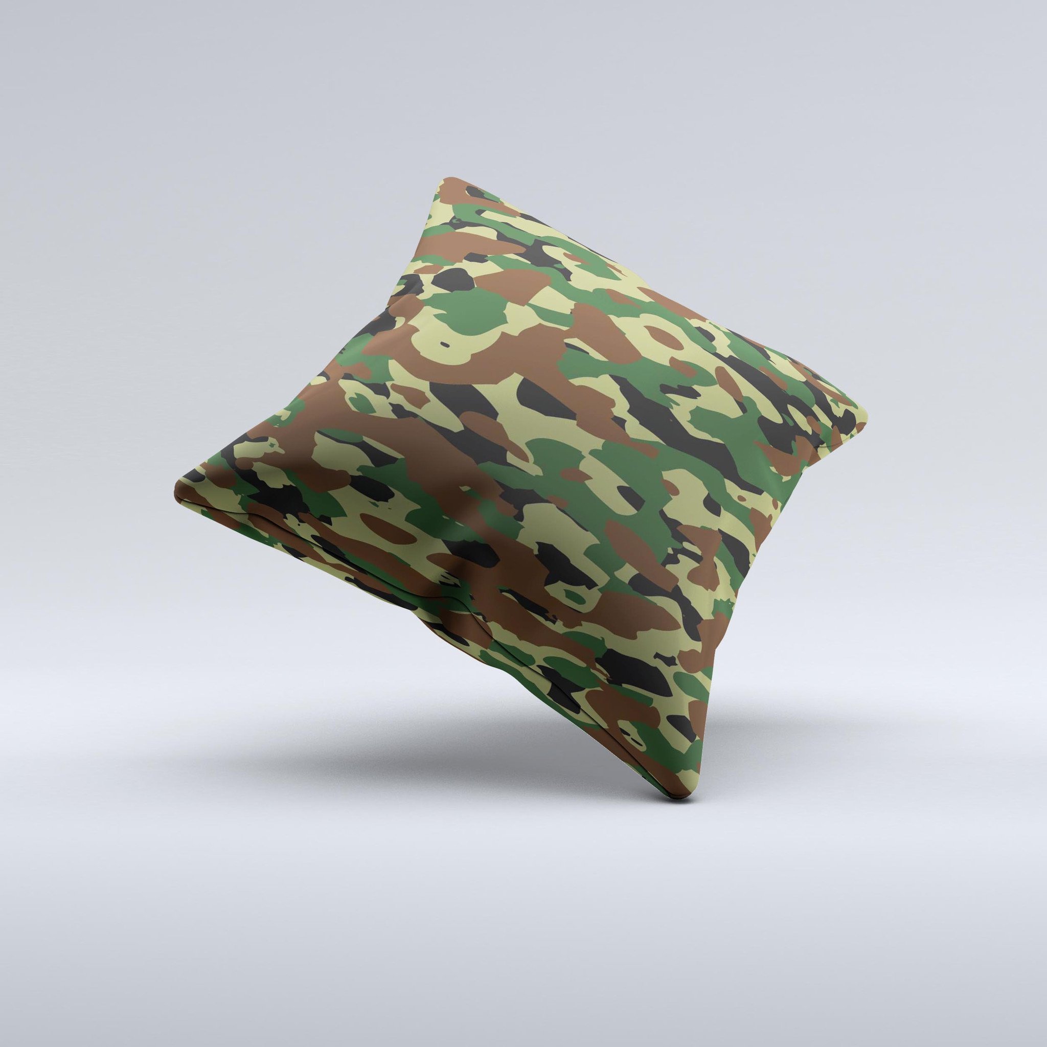 Traditional Camouflage Ink-Fuzed Decorative Throw Pillow showcasing unique hand-produced design and high-quality fabric.