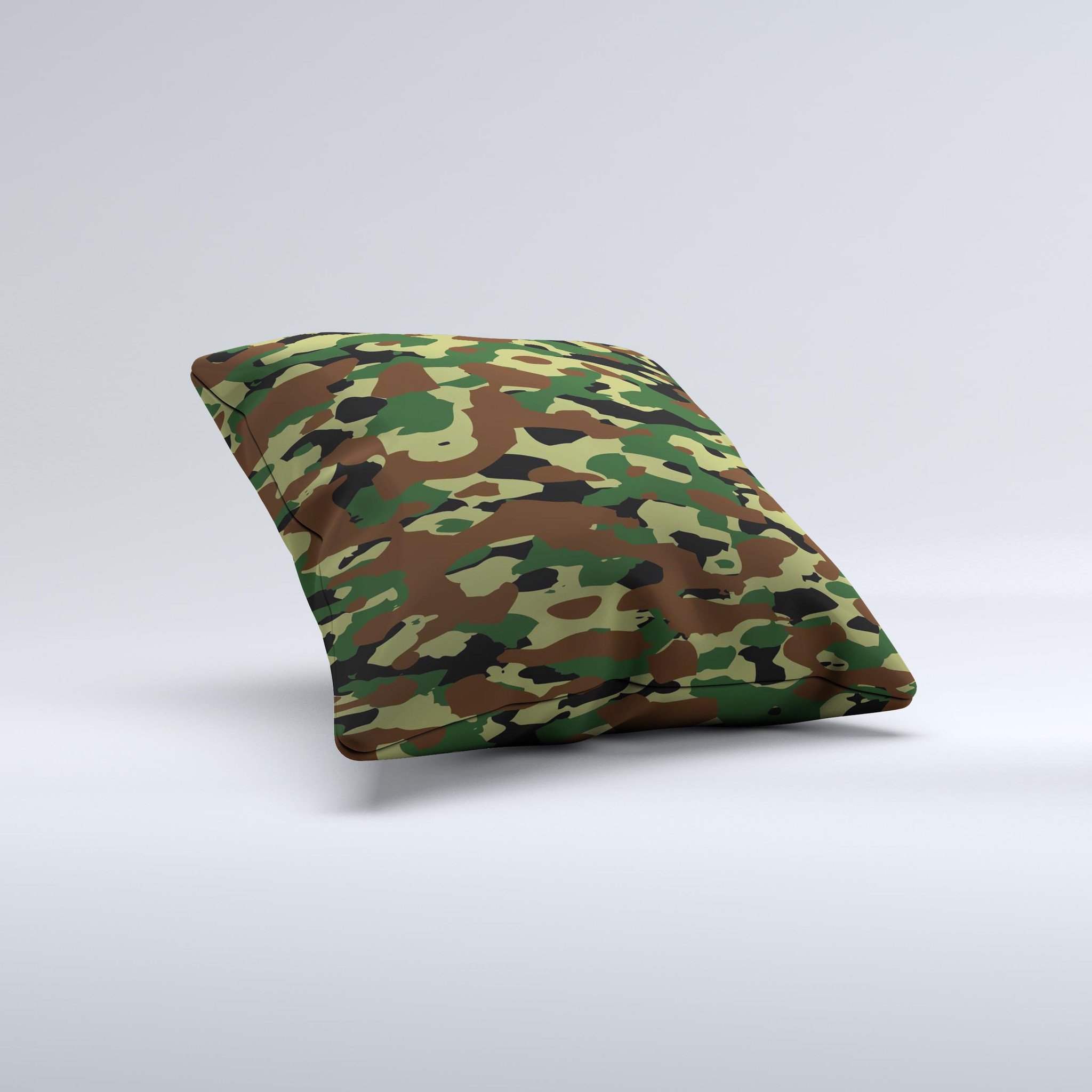 Traditional Camouflage Ink-Fuzed Decorative Throw Pillow showcasing unique hand-produced design and high-quality fabric.