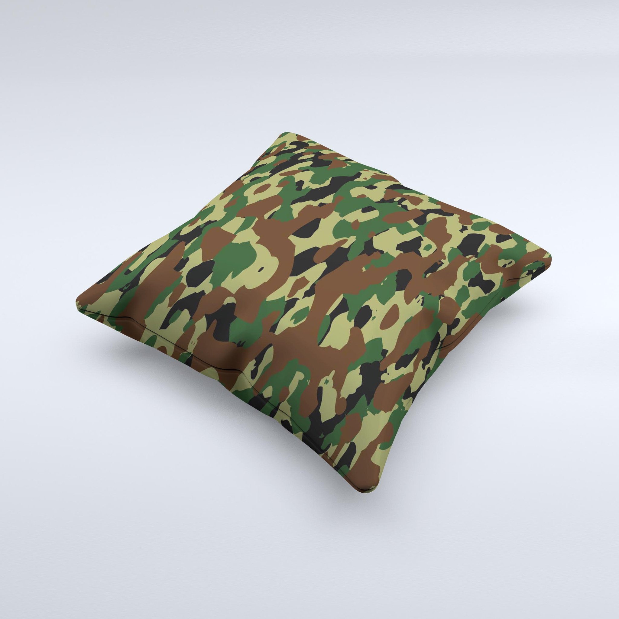 Traditional Camouflage Ink-Fuzed Decorative Throw Pillow showcasing unique hand-produced design and high-quality fabric.