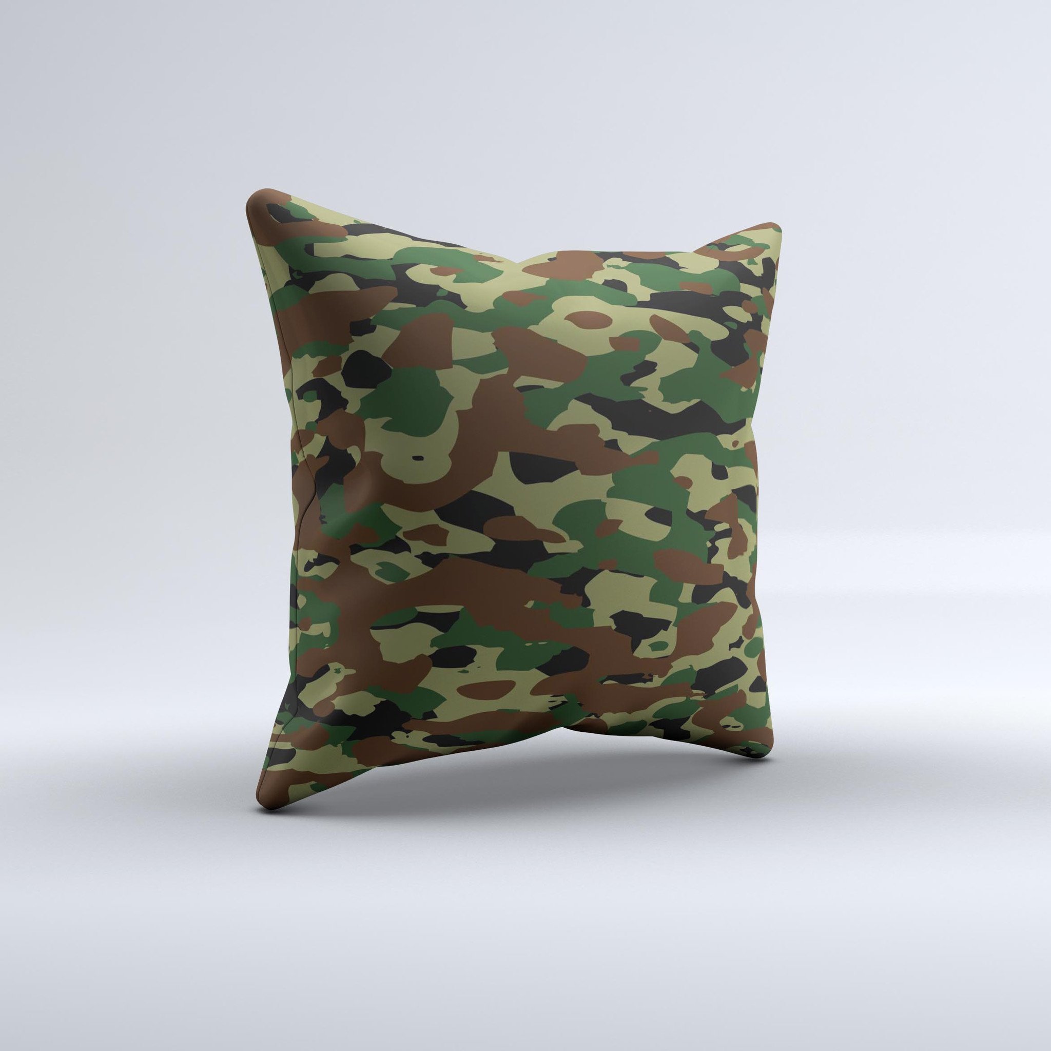 Traditional Camouflage Ink-Fuzed Decorative Throw Pillow showcasing unique hand-produced design and high-quality fabric.