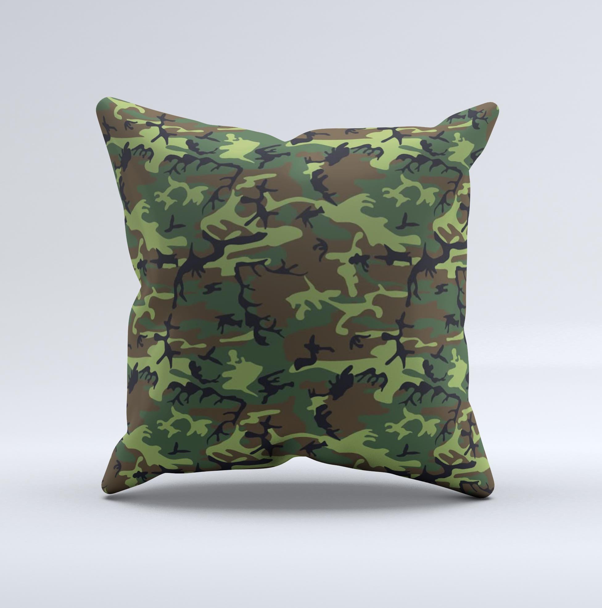 Traditional Green Camouflage Ink-Fuzed Decorative Throw Pillow showcasing a unique camouflage design with high-quality fabric and plush filling.