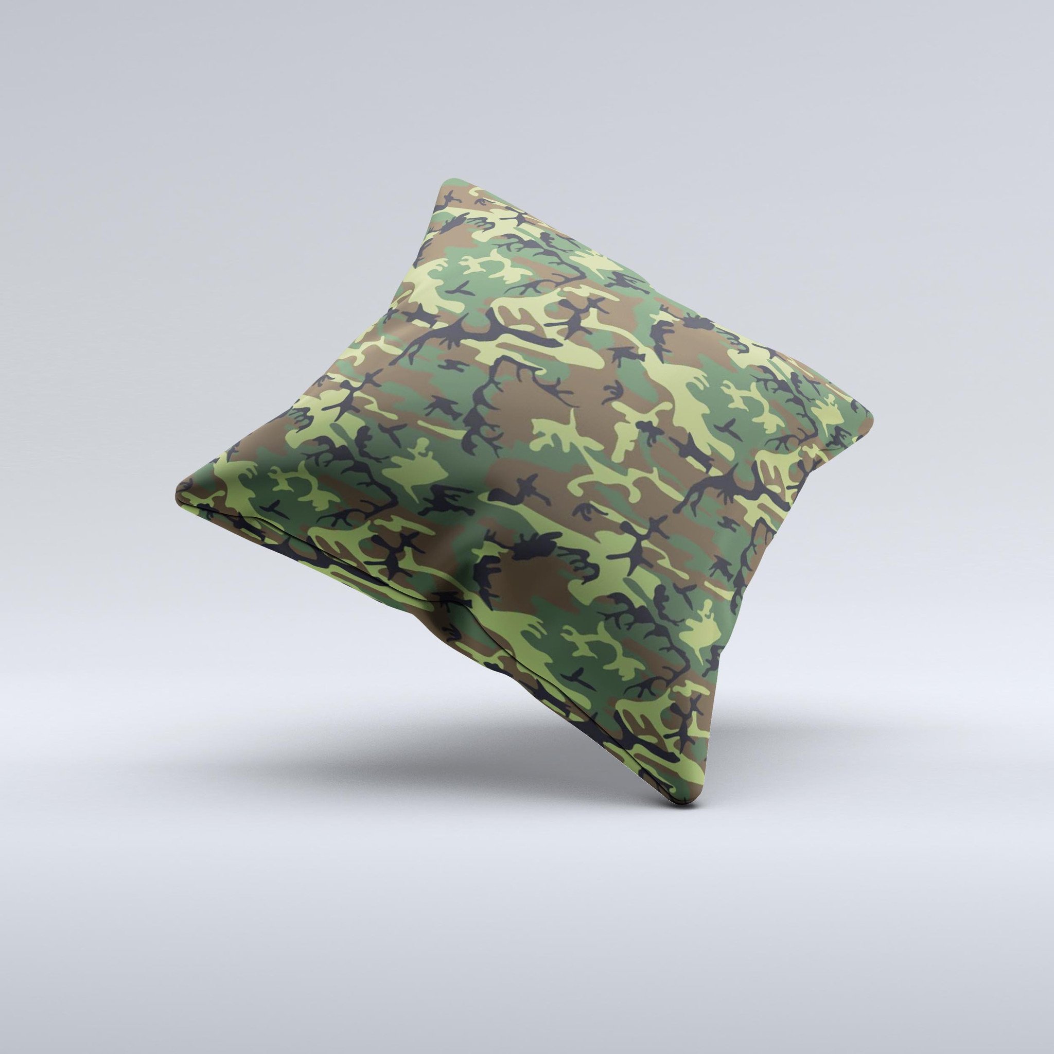 Traditional Green Camouflage Ink-Fuzed Decorative Throw Pillow showcasing a unique camouflage design with high-quality fabric and plush filling.