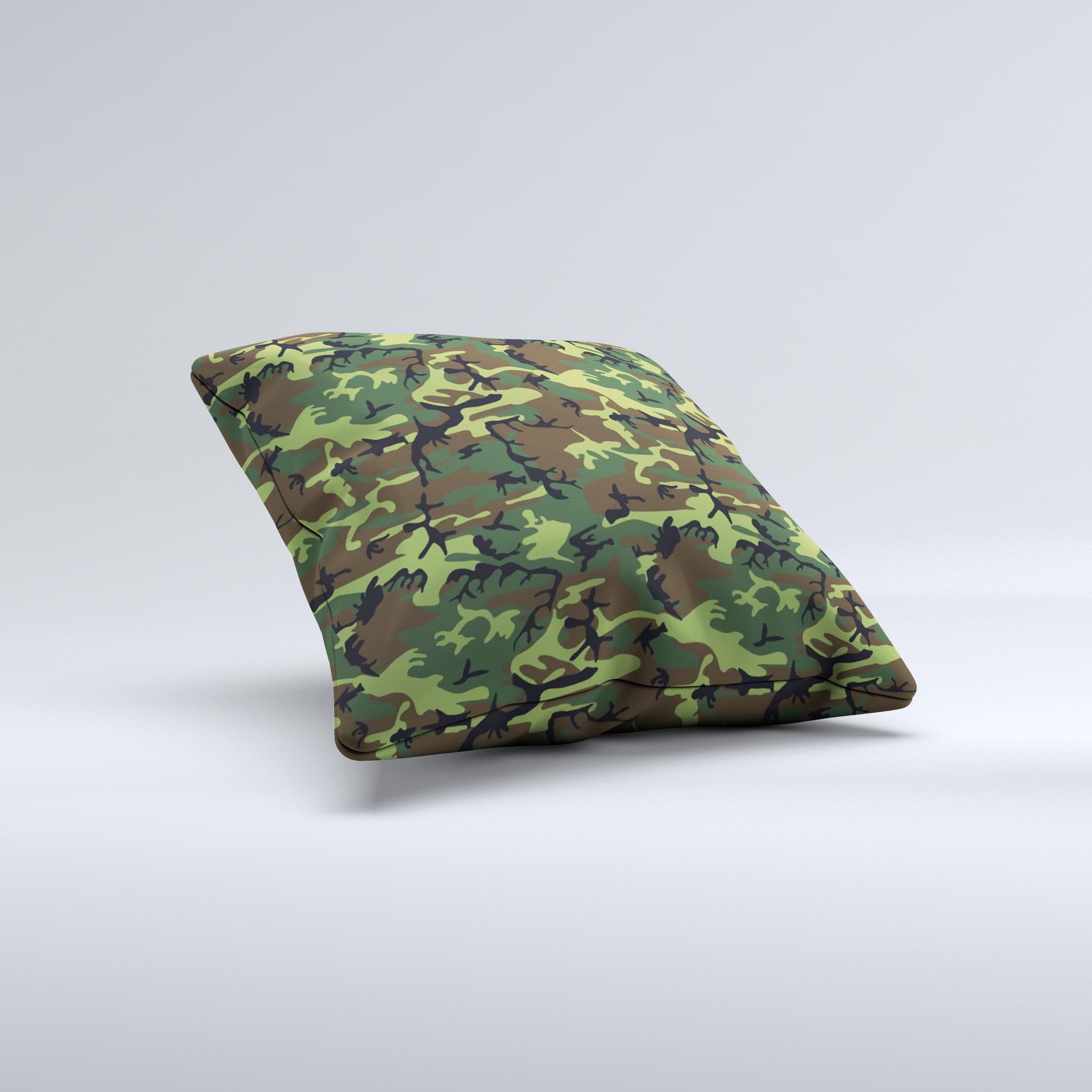 Traditional Green Camouflage Ink-Fuzed Decorative Throw Pillow showcasing a unique camouflage design with high-quality fabric and plush filling.