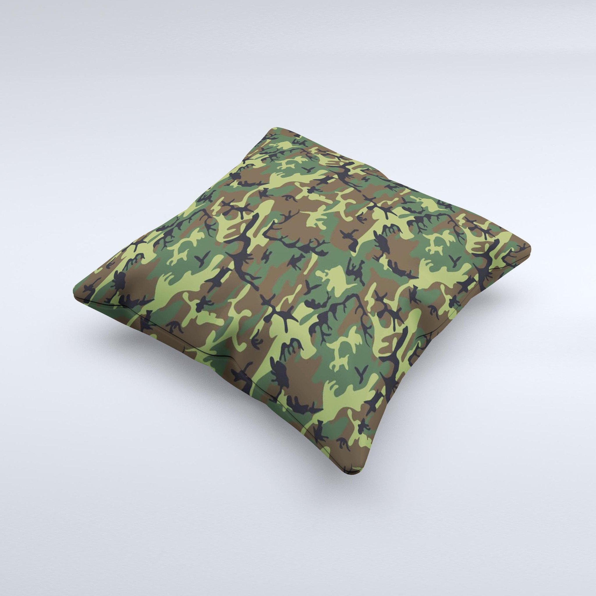 Traditional Green Camouflage Ink-Fuzed Decorative Throw Pillow showcasing a unique camouflage design with high-quality fabric and plush filling.