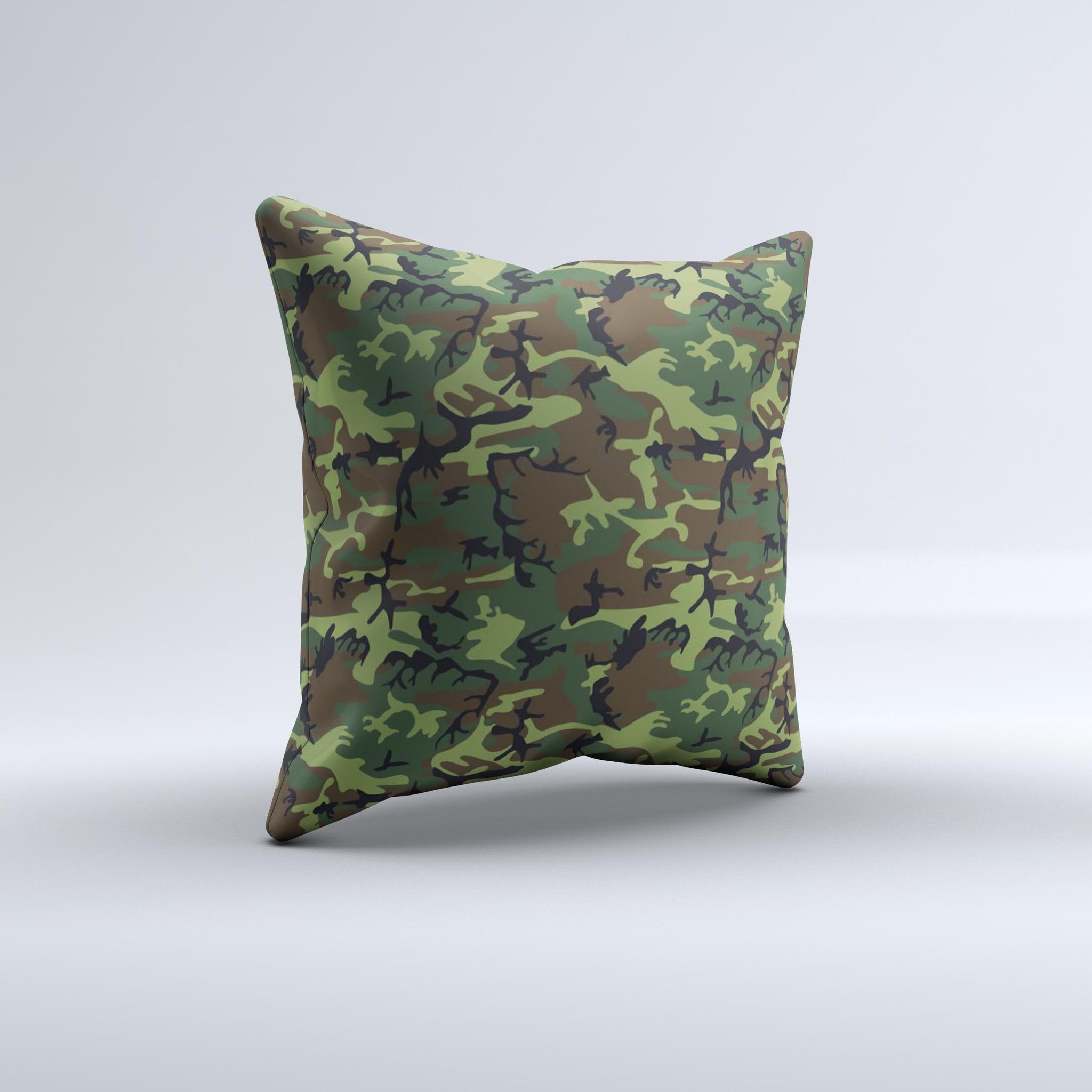 Traditional Green Camouflage Ink-Fuzed Decorative Throw Pillow showcasing a unique camouflage design with high-quality fabric and plush filling.