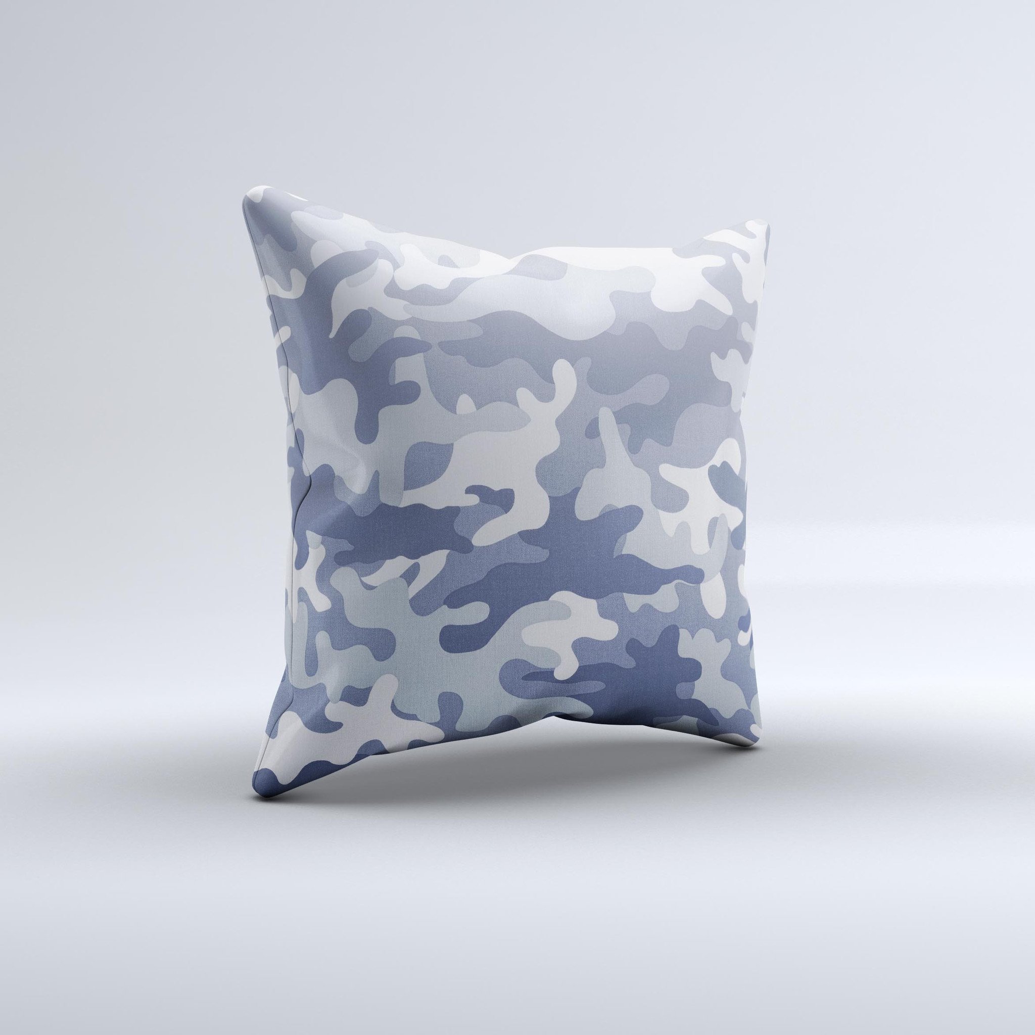 Traditional Snow Camouflage Ink-Fuzed Decorative Throw Pillow showcasing unique design and high-quality fabric, handcrafted in Virginia.