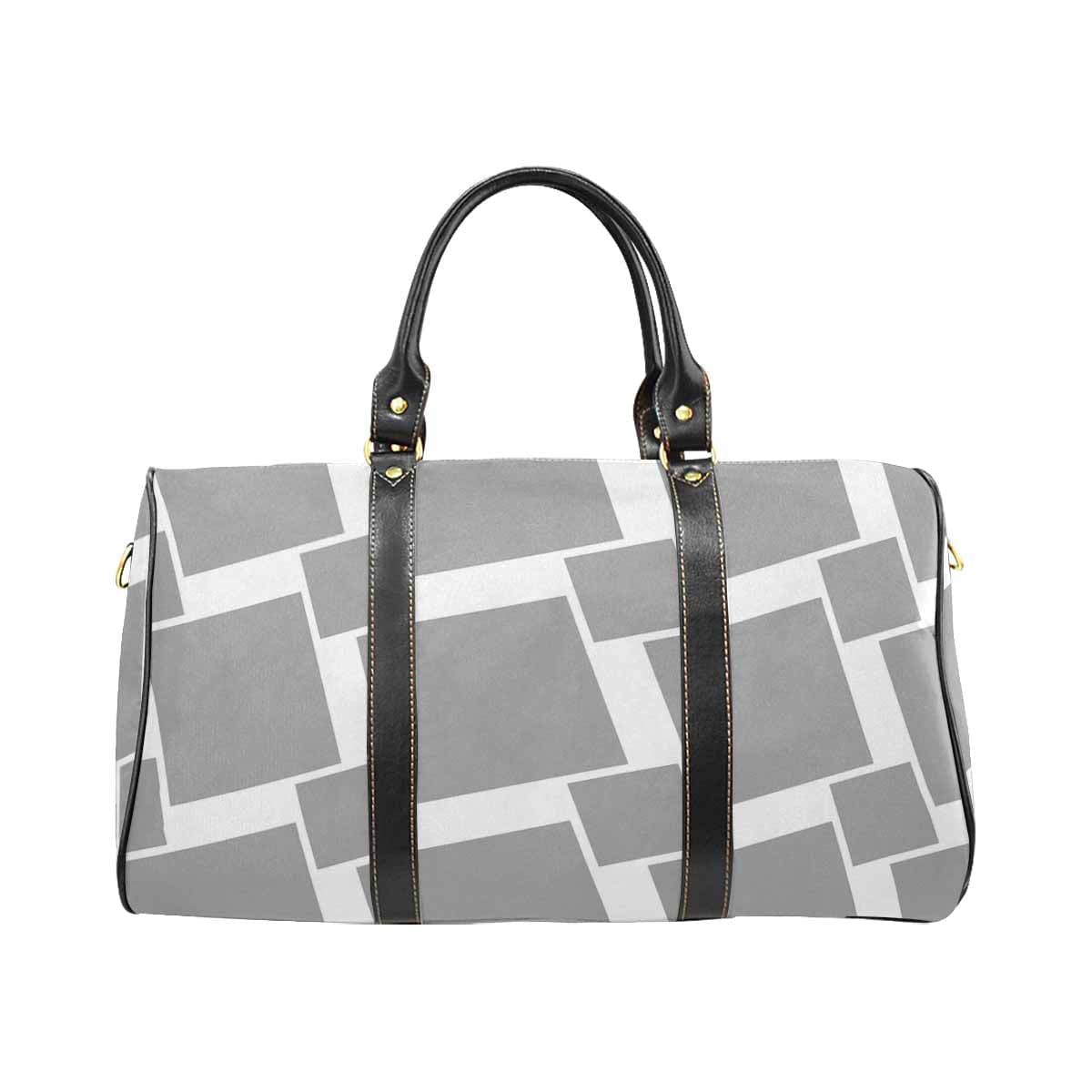 Grey travel bag with adjustable shoulder strap, spacious main compartment, and durable design.