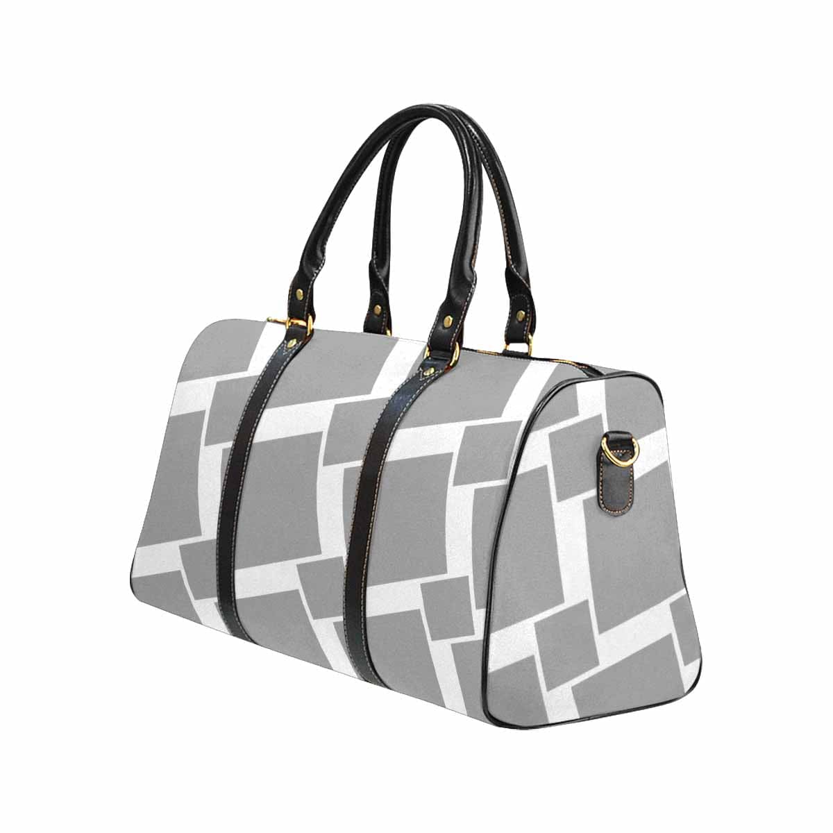 Grey travel bag with adjustable shoulder strap, spacious main compartment, and durable design.