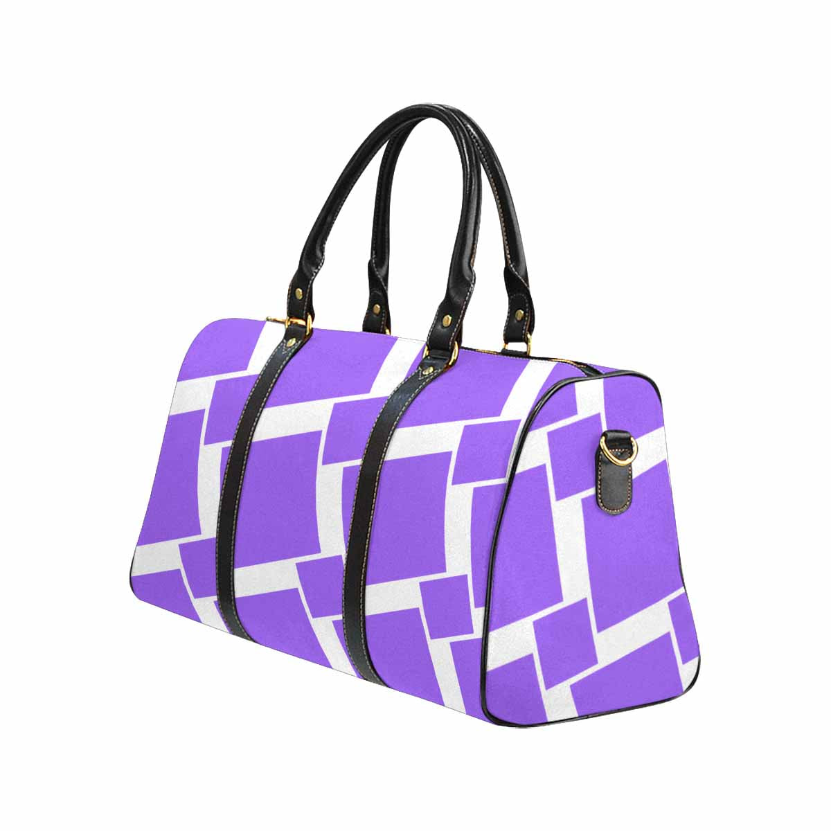 Lavendar travel bag with adjustable shoulder strap, showcasing its spacious design and waterproof fabric.