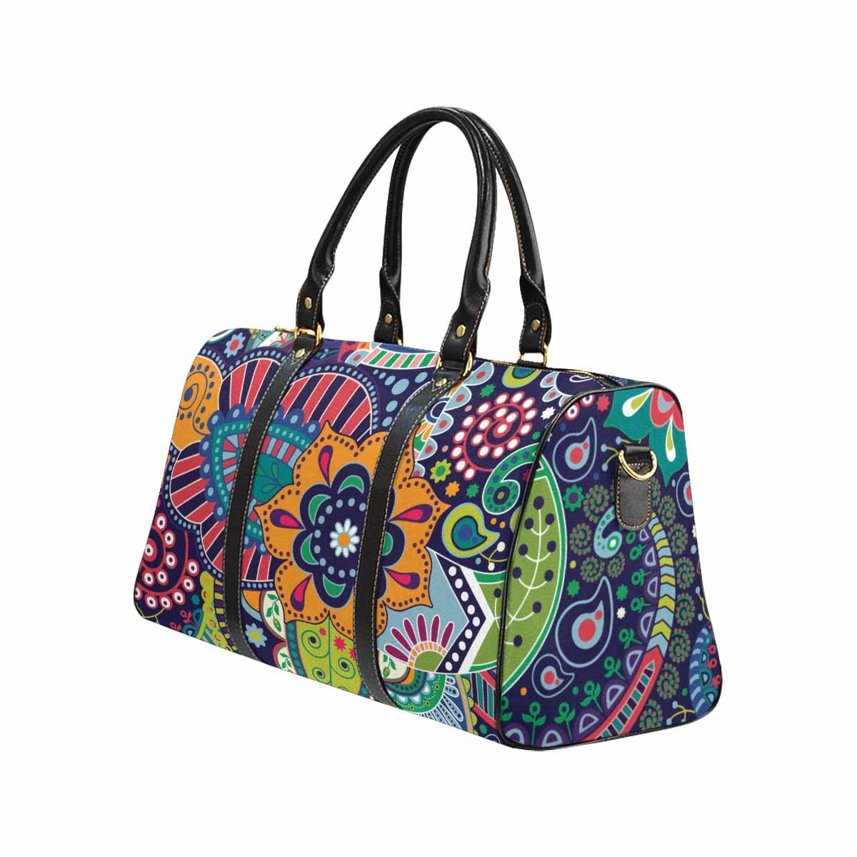 Blue Floral Paisley Travel Bag with spacious design and durable features.