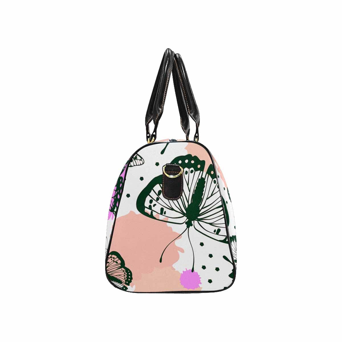 Travel Bag featuring a vibrant Green Butterflies design, made from durable waterproof fabric, ideal for stylish travel.