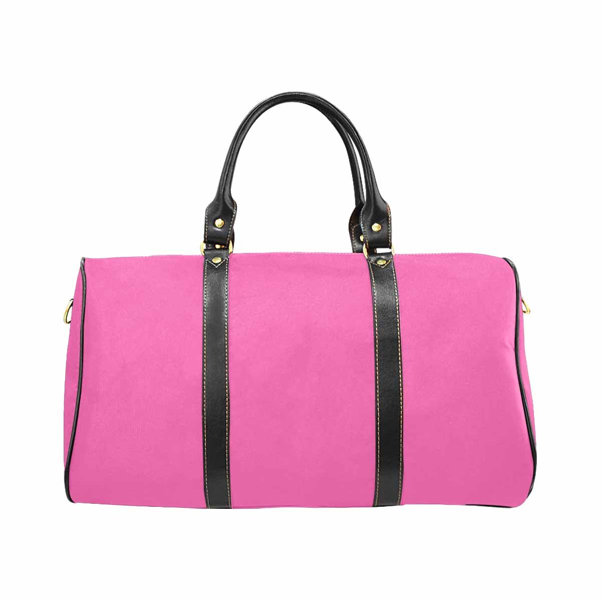 Hot pink leather travel bag with spacious design and durable features.