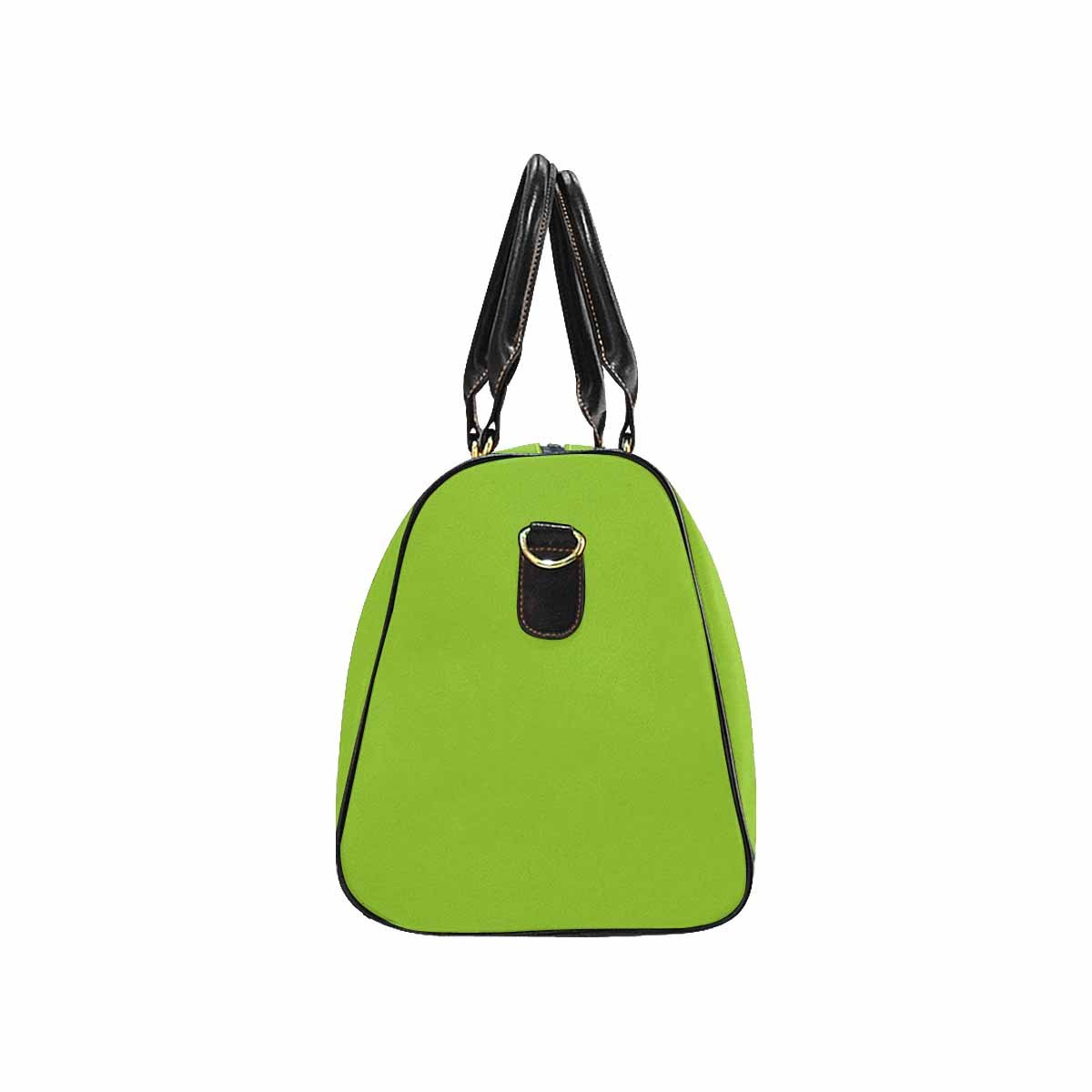 Large yellow green leather travel bag with waterproof fabric, featuring a spacious main compartment and comfortable shoulder strap.