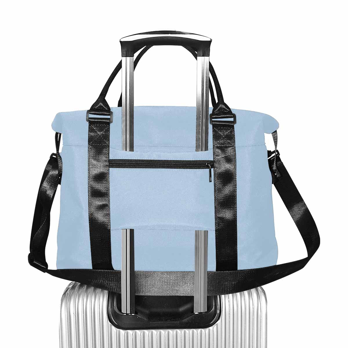 Serenity Blue Canvas Carry Travel Bag with durable oxford fabric and adjustable strap, showcasing its spacious design and stylish appearance.