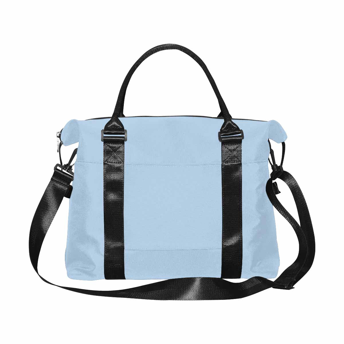 Serenity Blue Canvas Carry Travel Bag with durable oxford fabric and adjustable strap, showcasing its spacious design and stylish appearance.