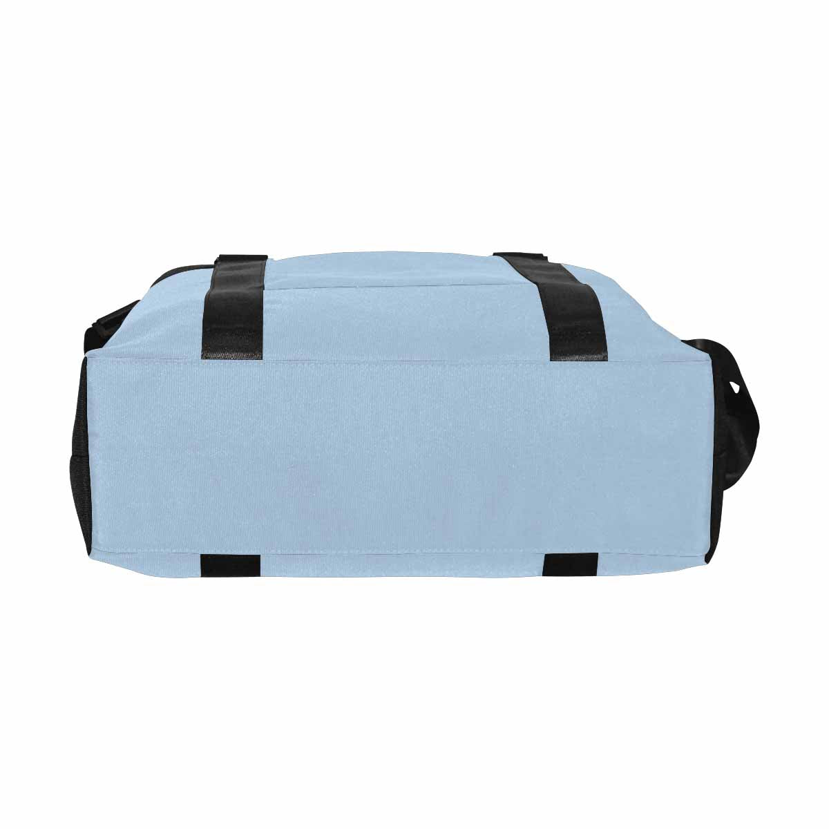 Serenity Blue Canvas Carry Travel Bag with durable oxford fabric and adjustable strap, showcasing its spacious design and stylish appearance.